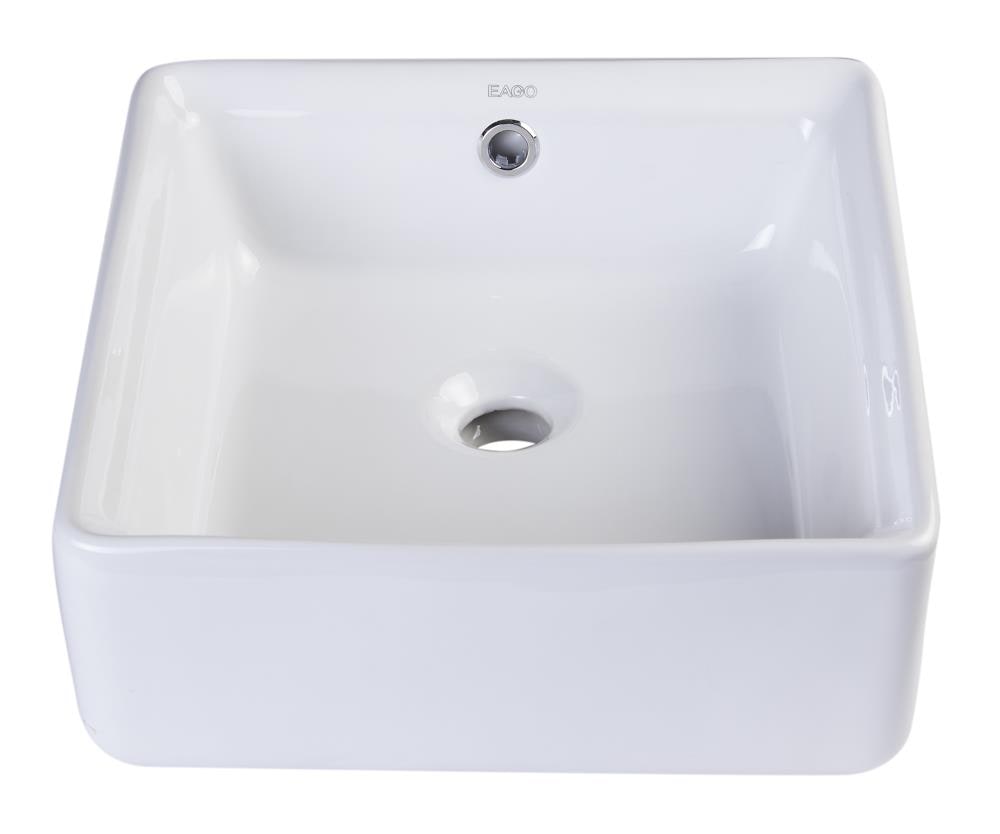 EAGO 15'' White Ceramic Square Bathroom Sink with Overflow