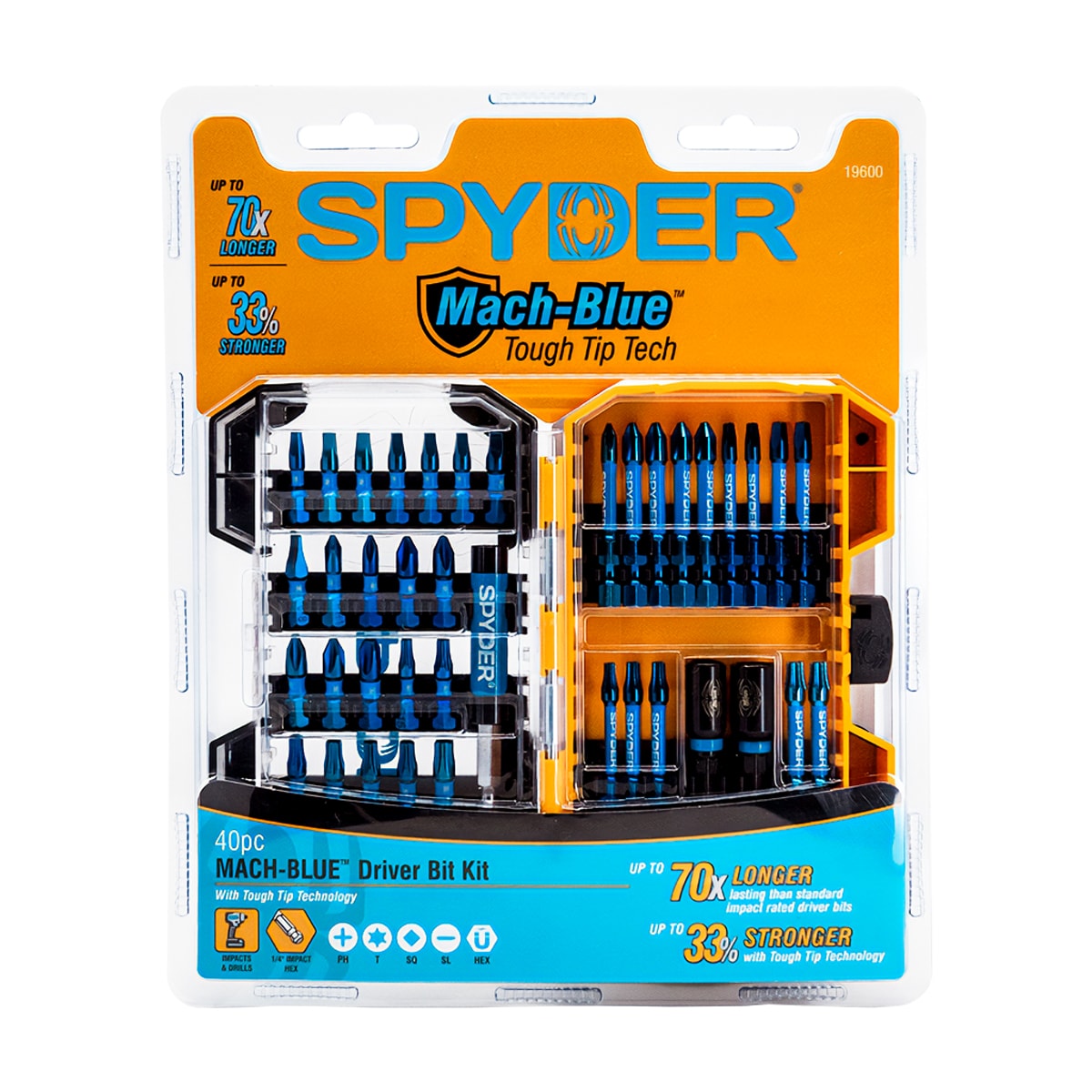 Spyder 19600 Mach-Blue 1/4-in x Impact Driver Bit 40 -Piece