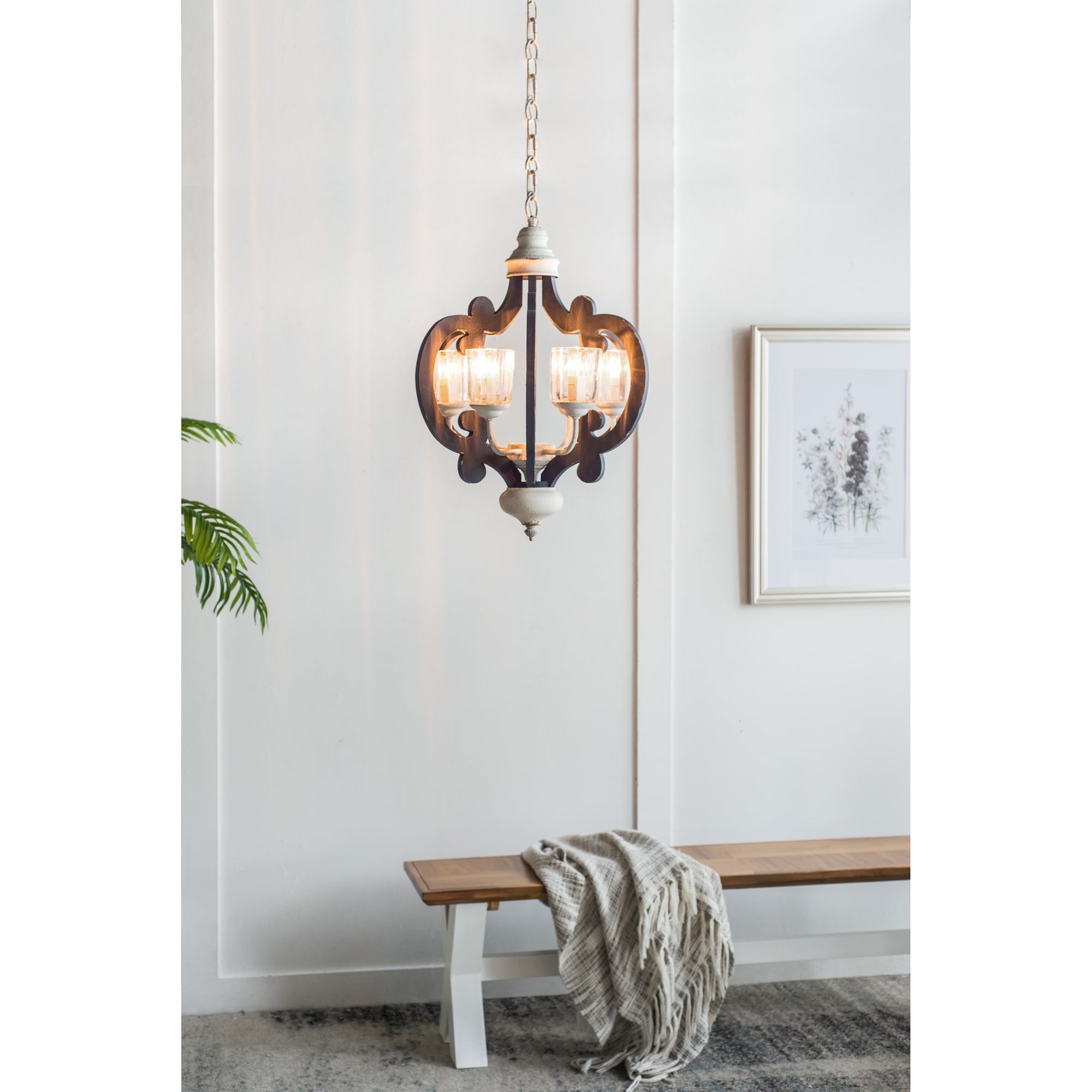 HyperDrop Cart 6-Light Natural Wood Farmhouse Pendant Chandelier for Kitchen Dining (No Bulbs)