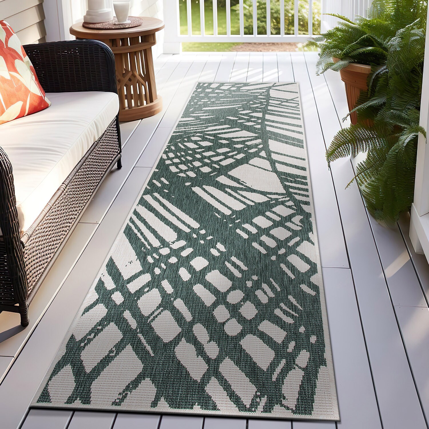 World Rug Gallery 4027GREEN2X7 2 x 7 (ft) Loomed Synthetic Green Rectangular Indoor/Outdoor Floral/Botanical Runner rug