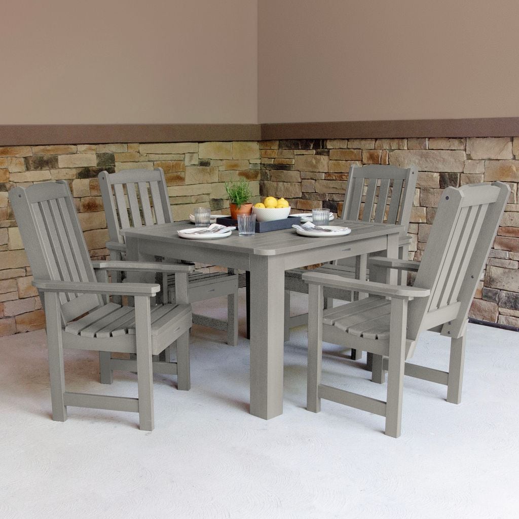 highwood AD-DNL44-HGR Lehigh 5 -Piece Harbor Gray Patio Dining Set Plastic Square Table with 4 Stationary Chairs
