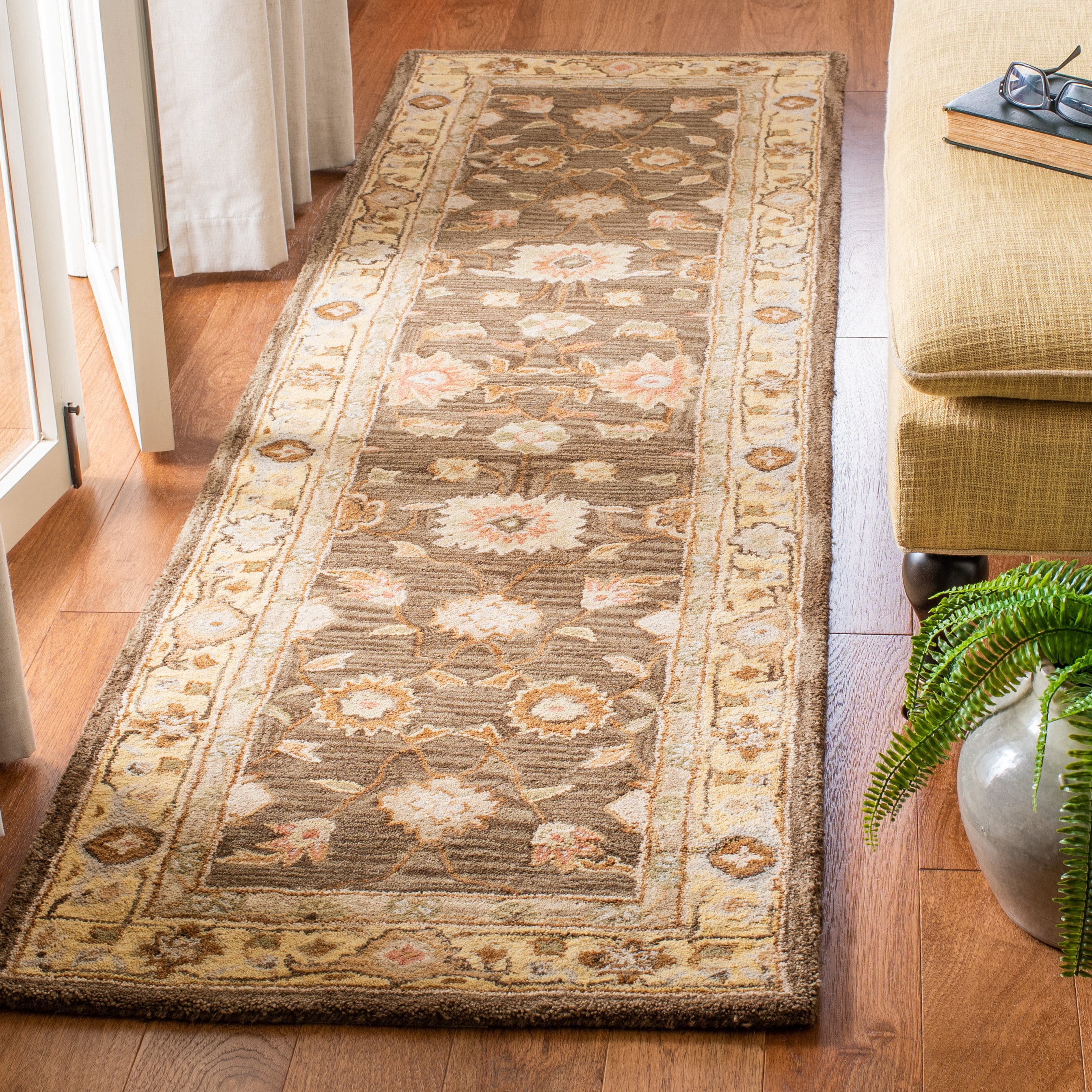 Safavieh AN556C-28 Anatolia Catal 2 x 8 (ft) Tufted Wool Brown/Taupe Rectangular Indoor Floral/Botanical Vintage Runner rug