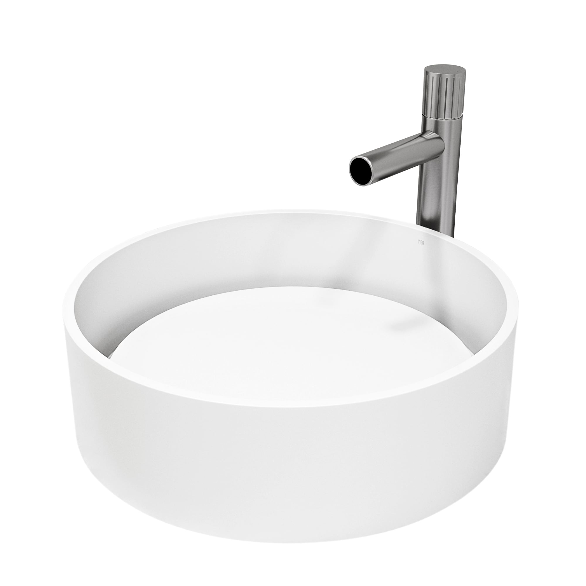 VIGO VGT2063 Anvil Concrete 16 Vessel Round Modern White Bathroom Sink with Faucet Included with Drain Included