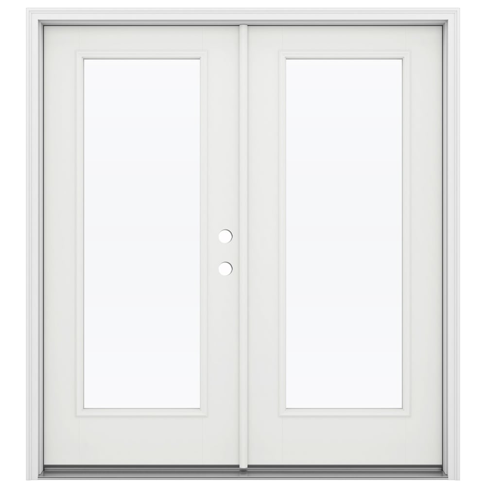 JELD-WEN LOWOLJW182200044 F-3500 72-in x 80-in x 4-9/16-in Jamb Low-E Clear glass , White Fiberglass Left-hand inswing French Double Patio Door Brickmould Included