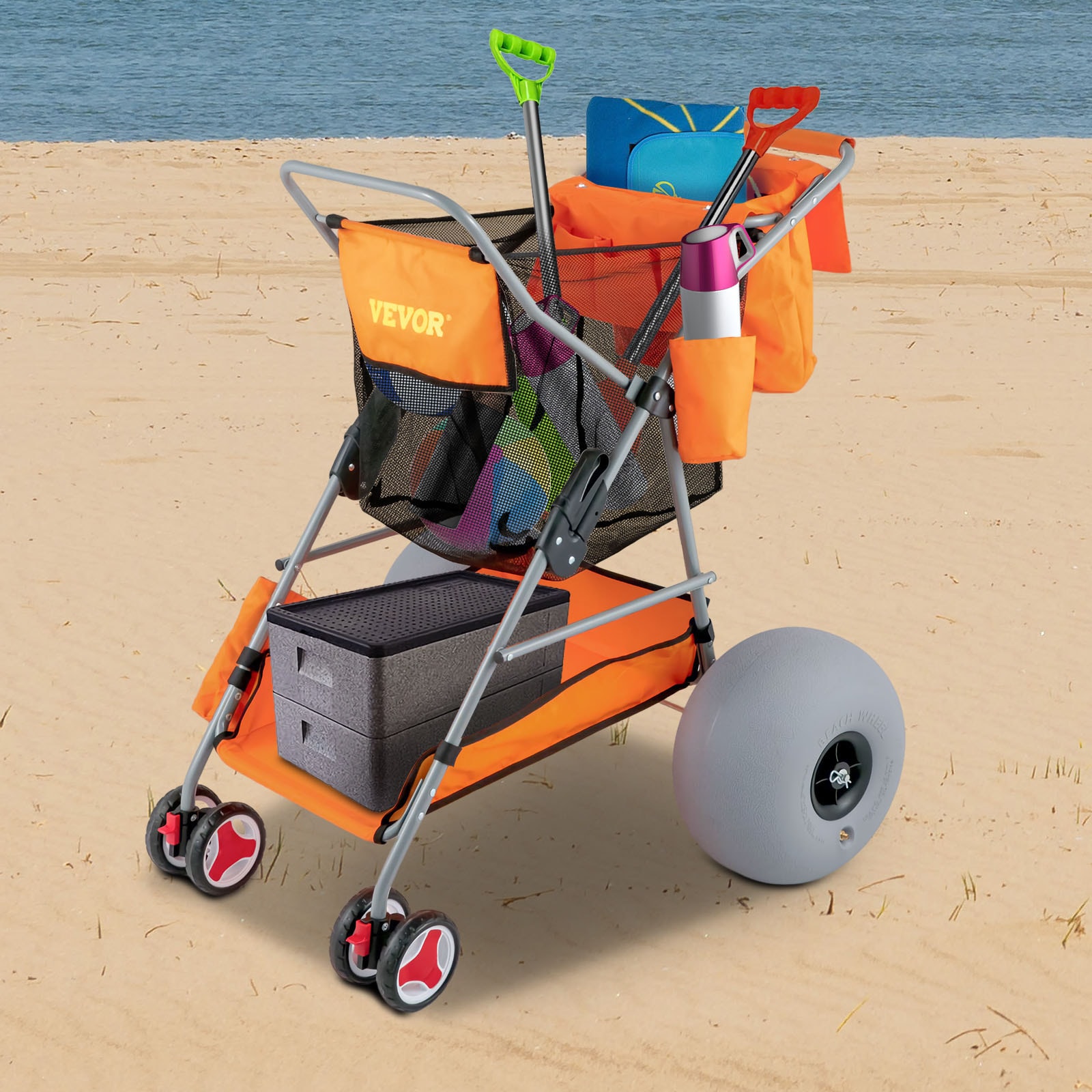 350 lbs Folding Beach Cart Wheelbarrows & Yard Carts at