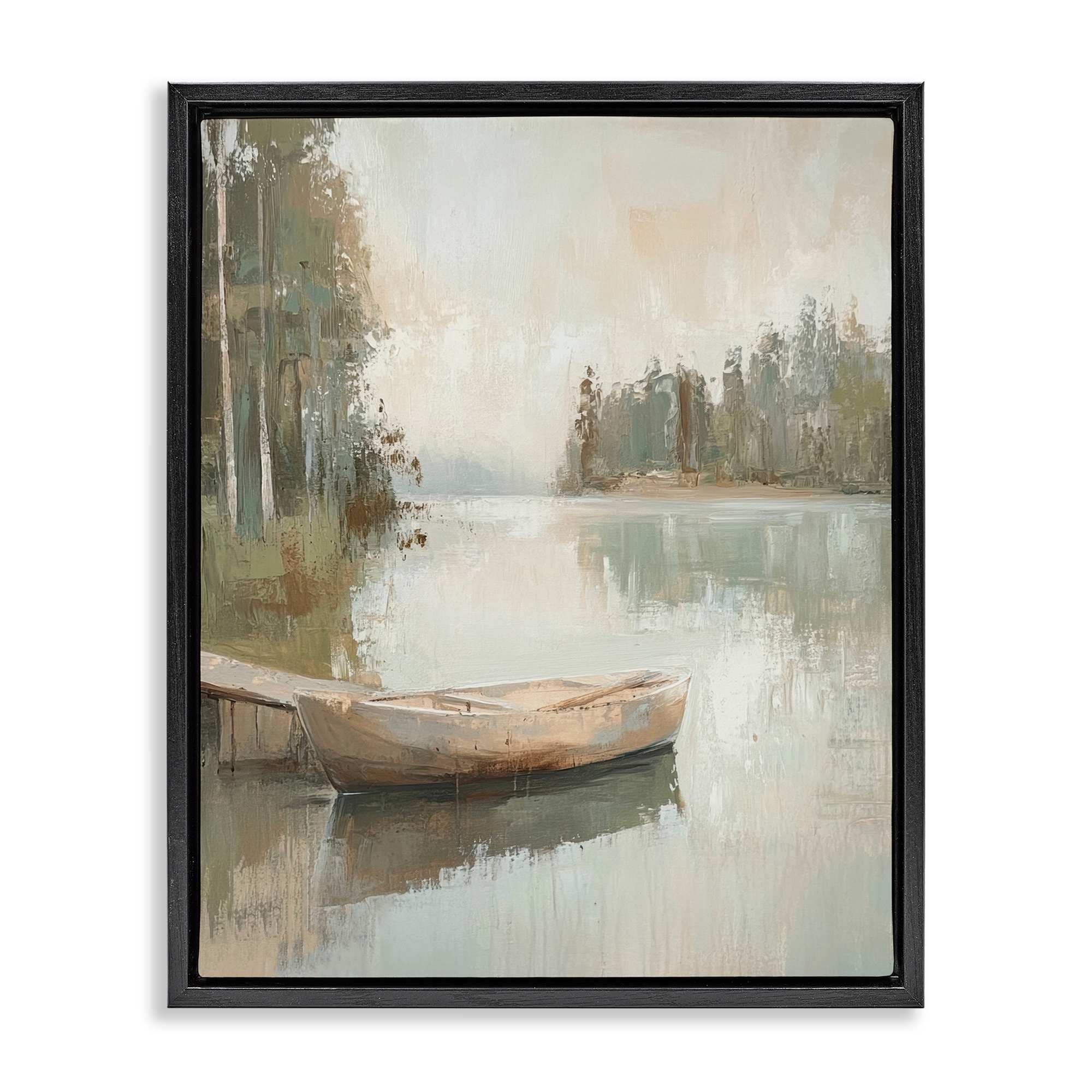 Stupell Industries BT-835-FFB-24X30 Canoe at Quiet Dock Floating Frame design by Petal Prints Design