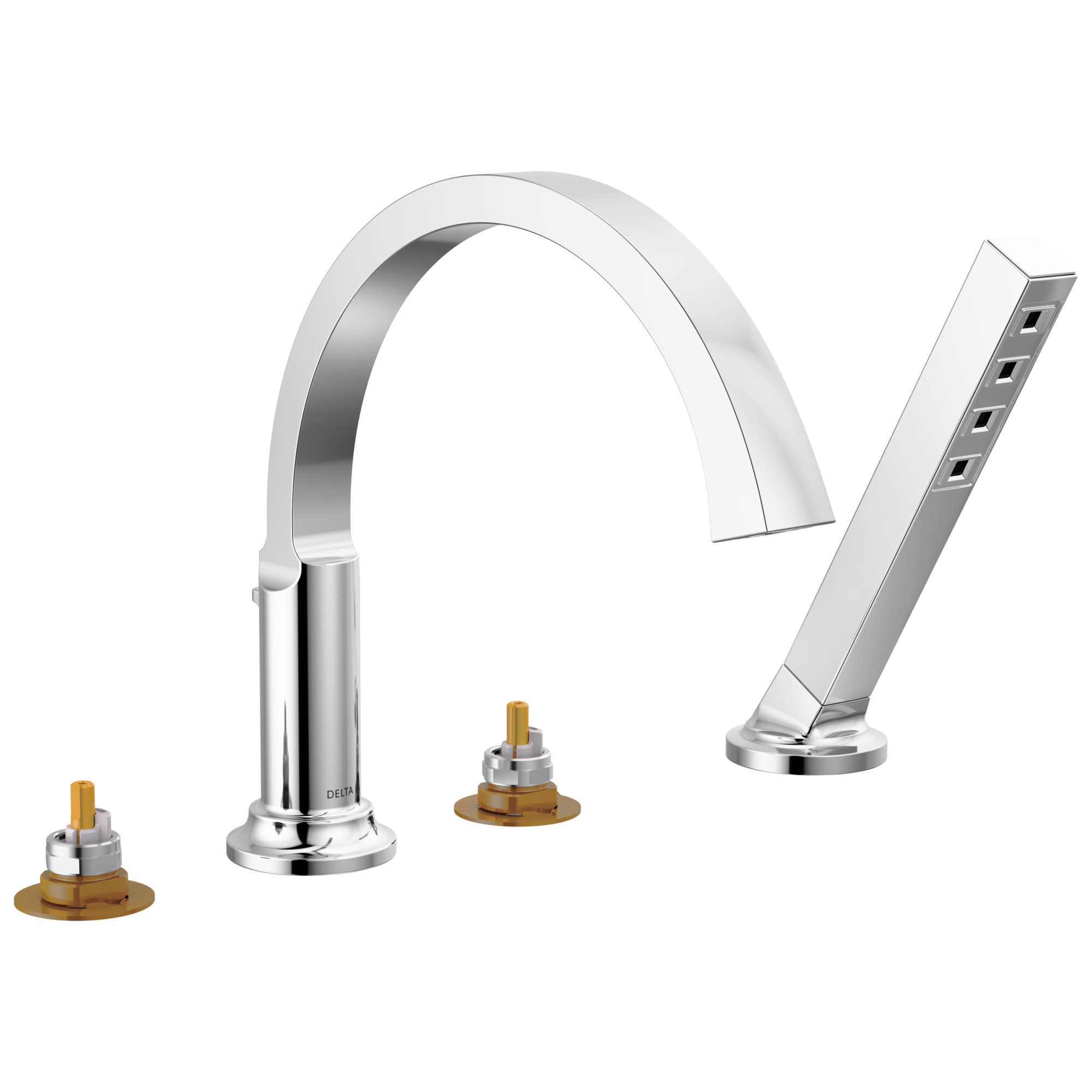 Delta T4788-PR-LHP Tetra Lumicoat Chrome Sold separately Deck-mount Roman High-arc Bathtub Faucet with Hand Shower