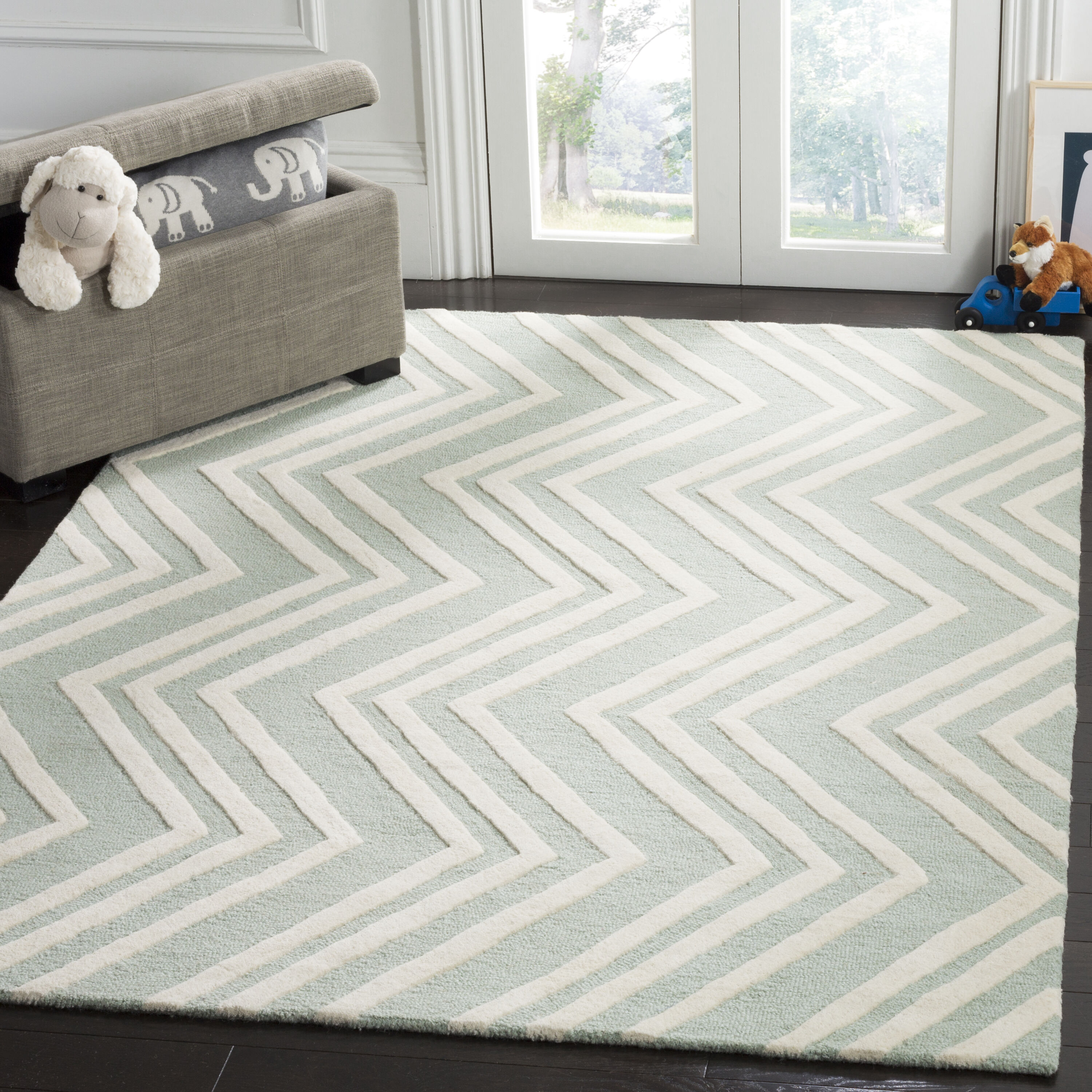   Kids 910 Wave Mint/Ivory Contemporary 5ft x 7ft Medium Rectangle Rug