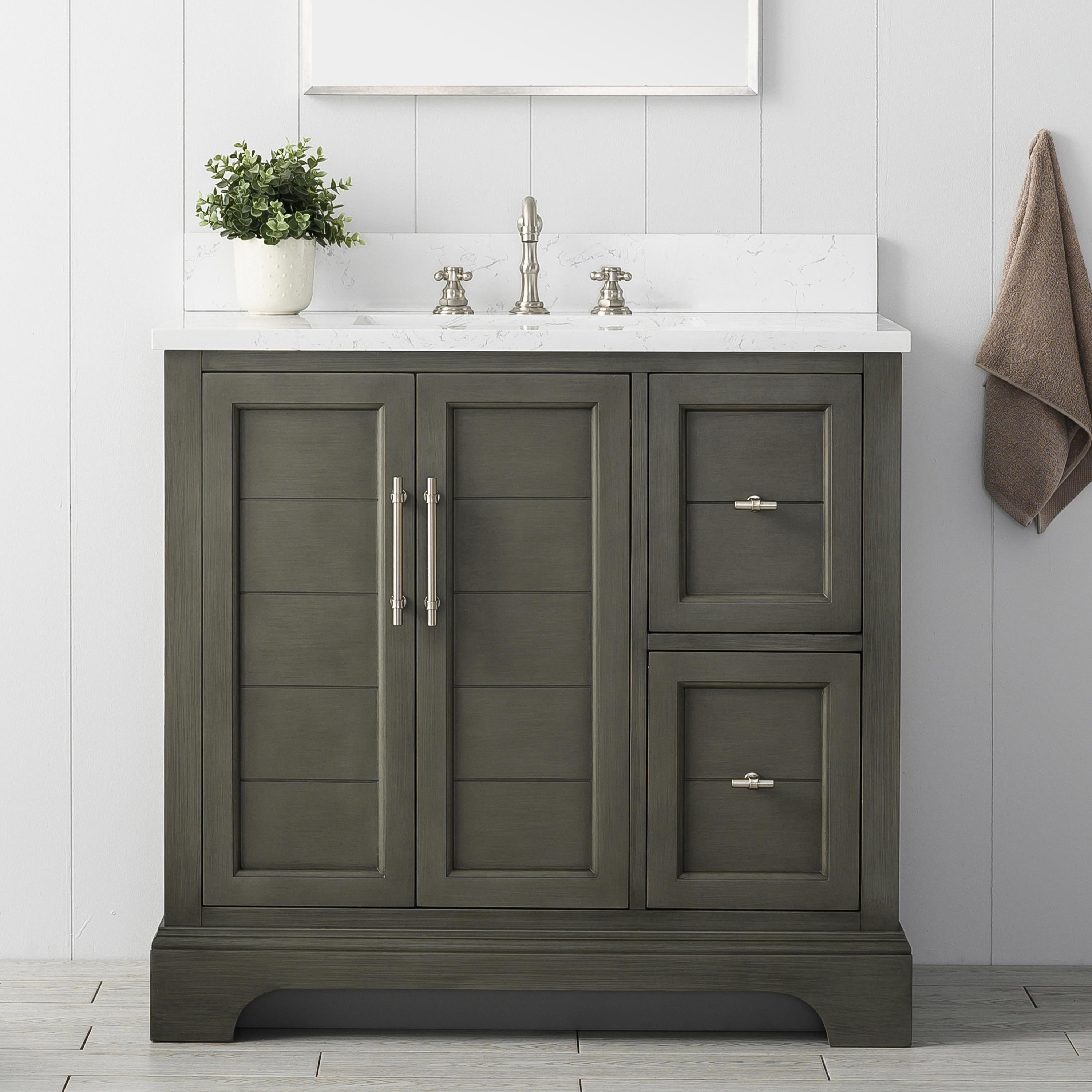 36-Inch Silver Grey Single Sink Bathroom Vanity with Quartz Top