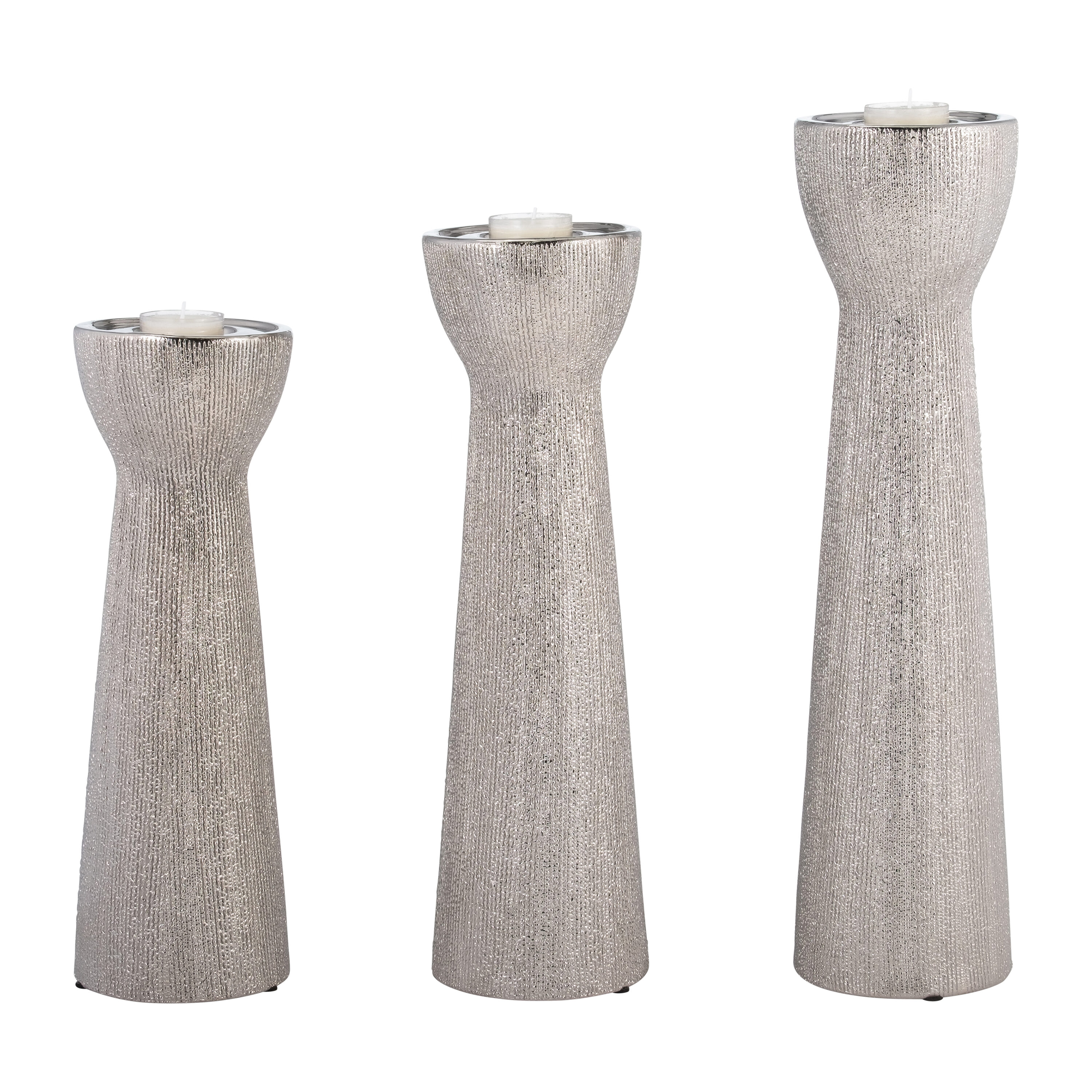 Silver Beaded Ceramic 12" Tabletop Candle Holder