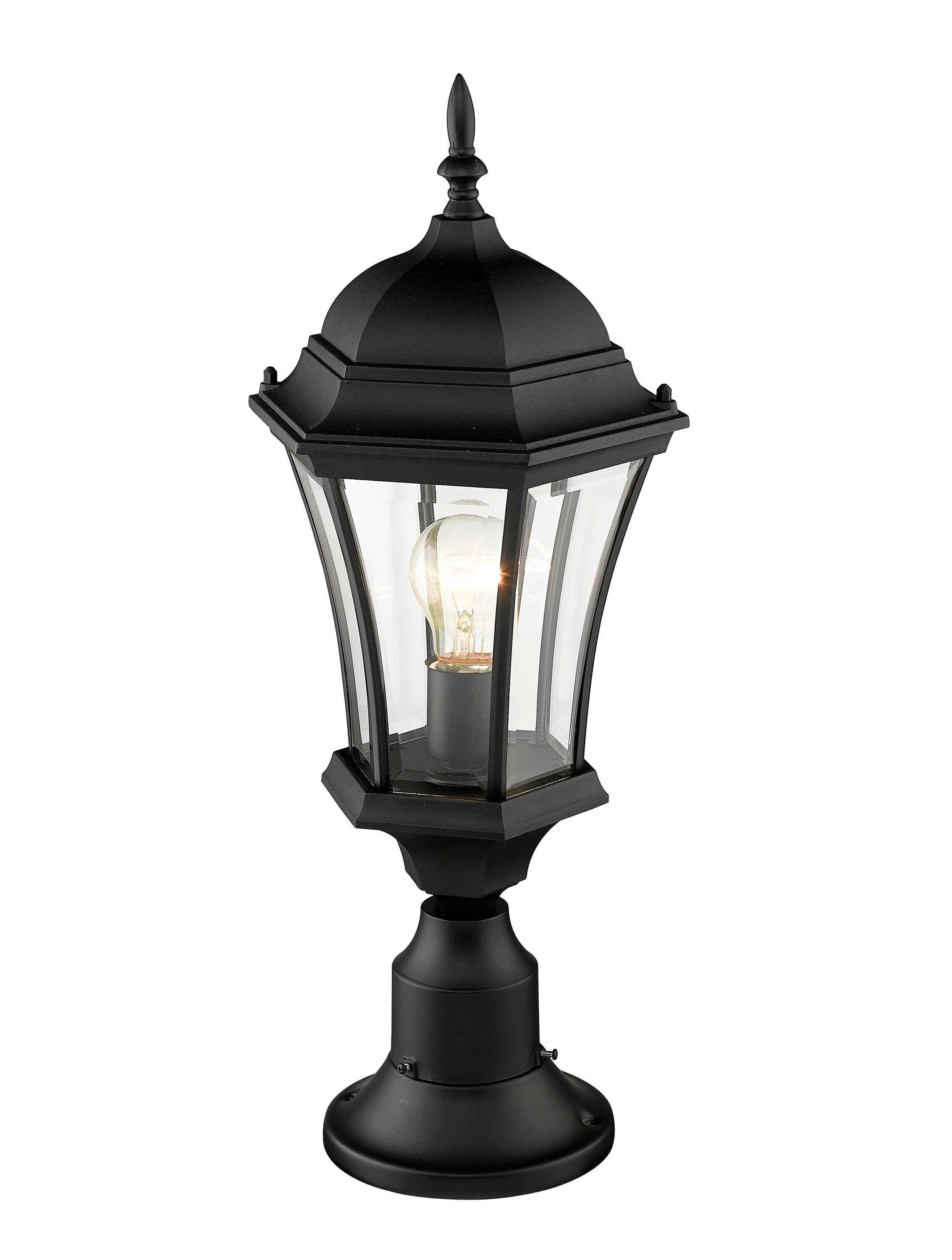 Black Aluminum Traditional Outdoor Pier Mount Light with Clear Glass