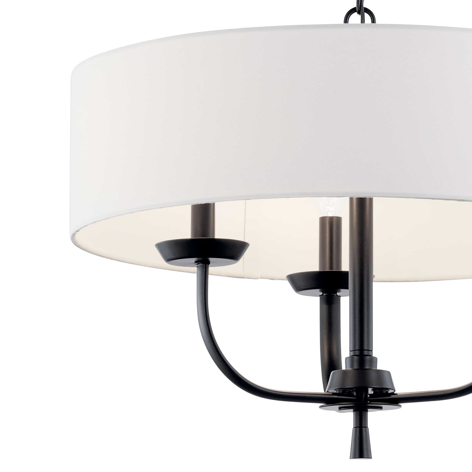 Kennewick Classic Black 3-Light Chandelier with White Drum Shade