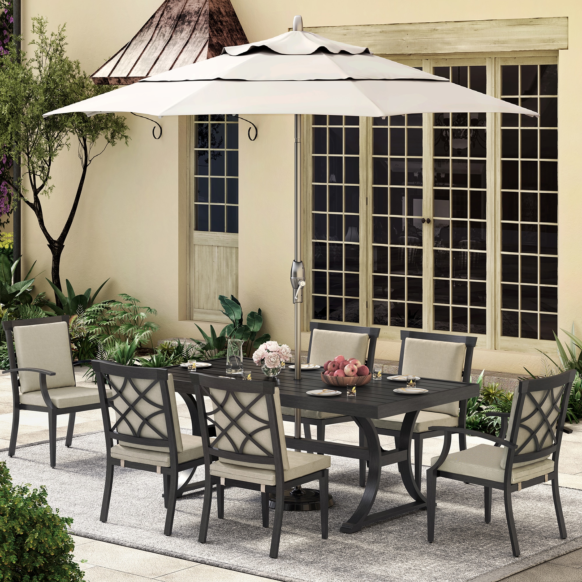 Martha Stewart Ashton 7-Piece Brown Patio Dining Set with Tan Olefin  Cushions in the Patio Dining Sets department at Lowes.com