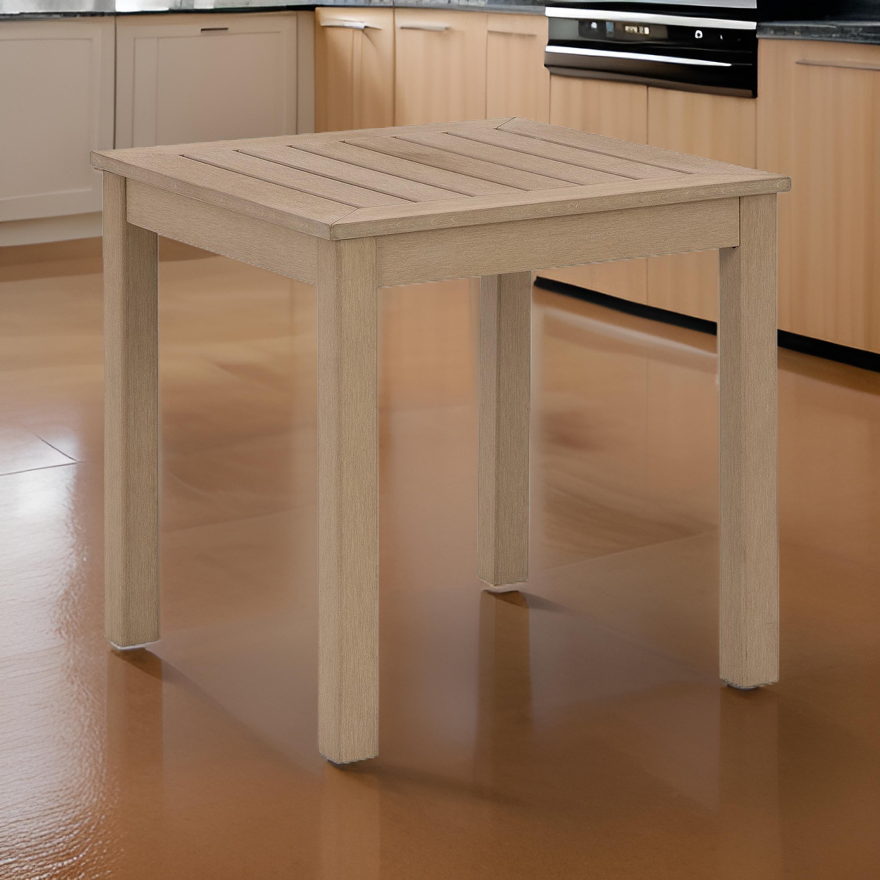 Beige Weatherwood Resin Square Outdoor End Table
