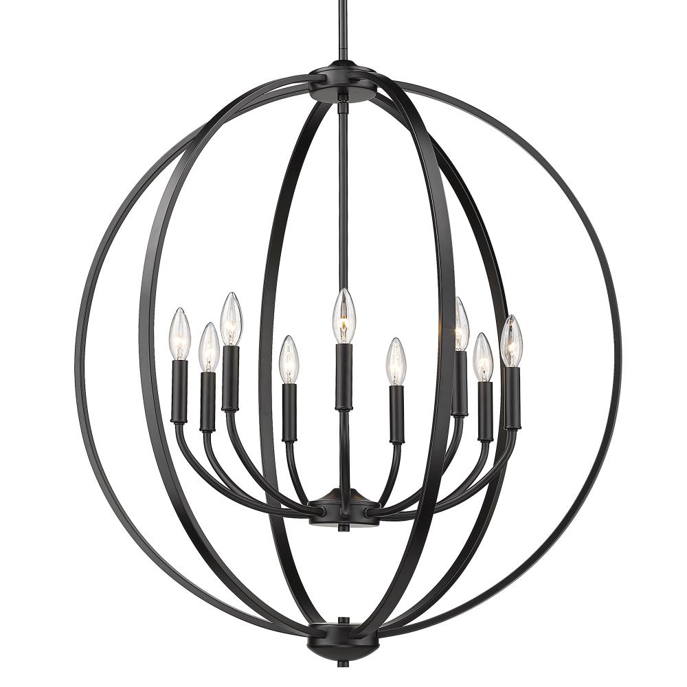 Golden Lighting 3167-9 BLK Colson 9 -Light Matte Black Farmhouse For Use in Bedrooms, Foyers, Kitchens, Living Rooms Chandelier