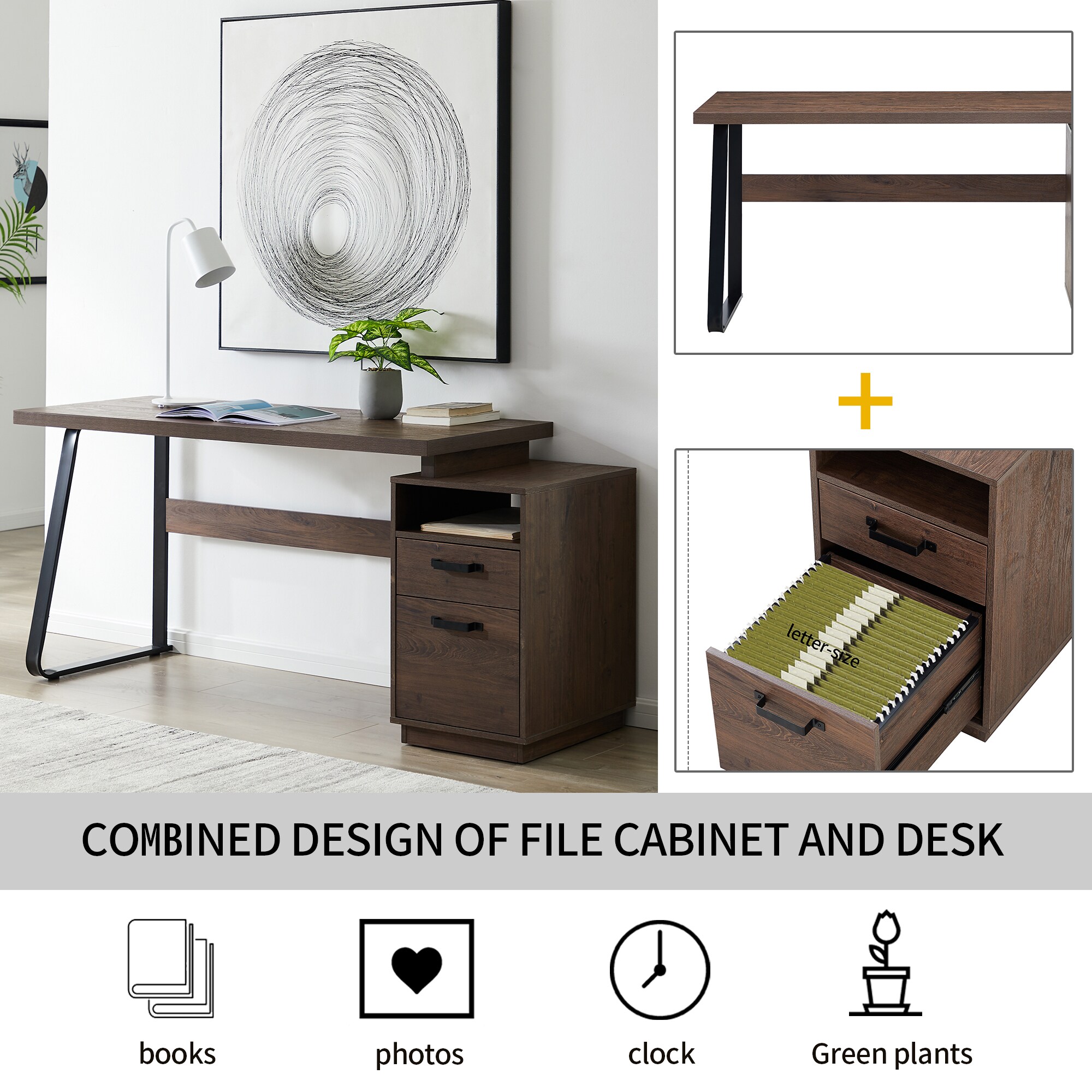  Tribesigns L Shaped Desk with Drawer Cabinet, 55 Executive  Computer Desk and lateral File Cabinet, 2 Piece Home Office Furniture with  Drawers for Hanging File, Doors with Locks (Brown, 55 inches) 