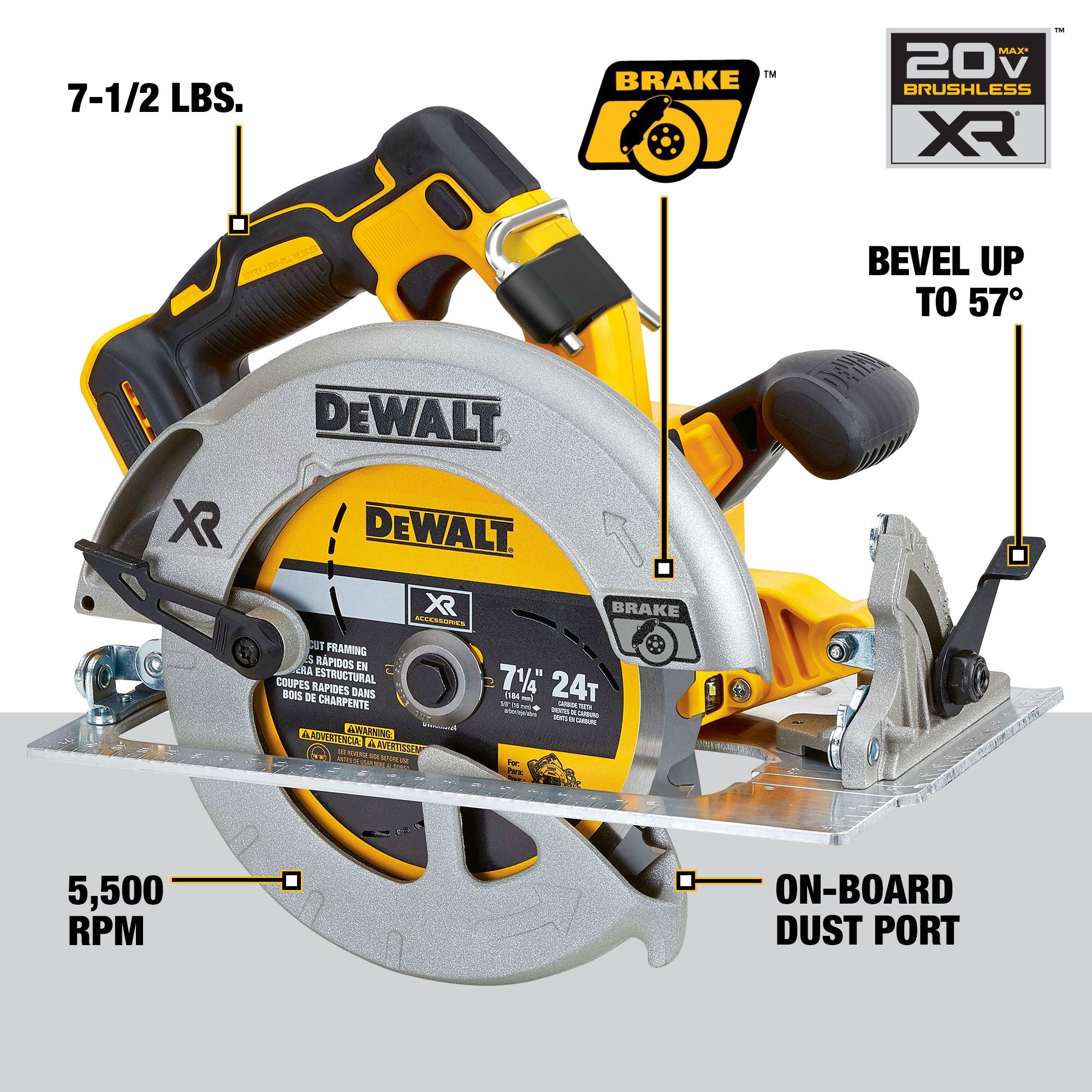 Verfijning ~ kant Millimeter DEWALT XR 20-volt Max 7-1/4-in Brushless Cordless Circular Saw (Tool Only)  in the Circular Saws department at Lowes.com