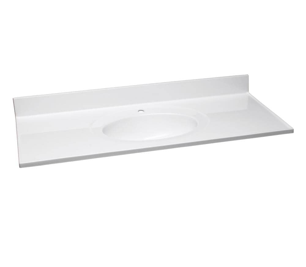 Design House 554634 49-in x 22-in Solid White Cultured Marble Single Sink Single Hole Faucet Mount Bathroom Vanity Top
