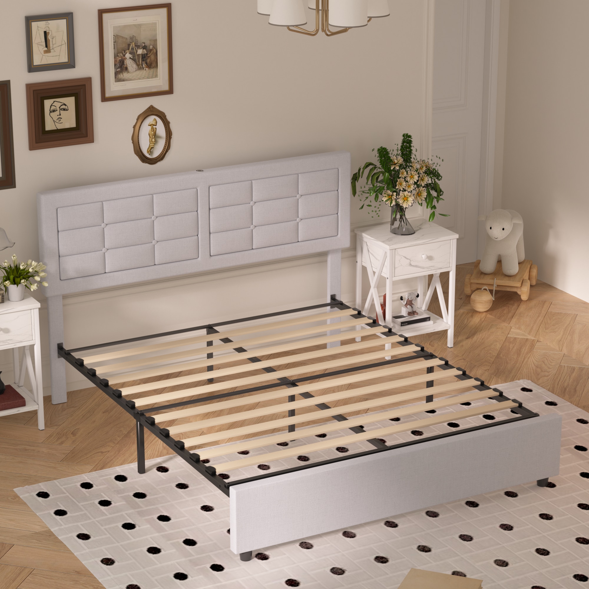 Vecelo LOE-RQ01-USB-LGRY beds - View #2