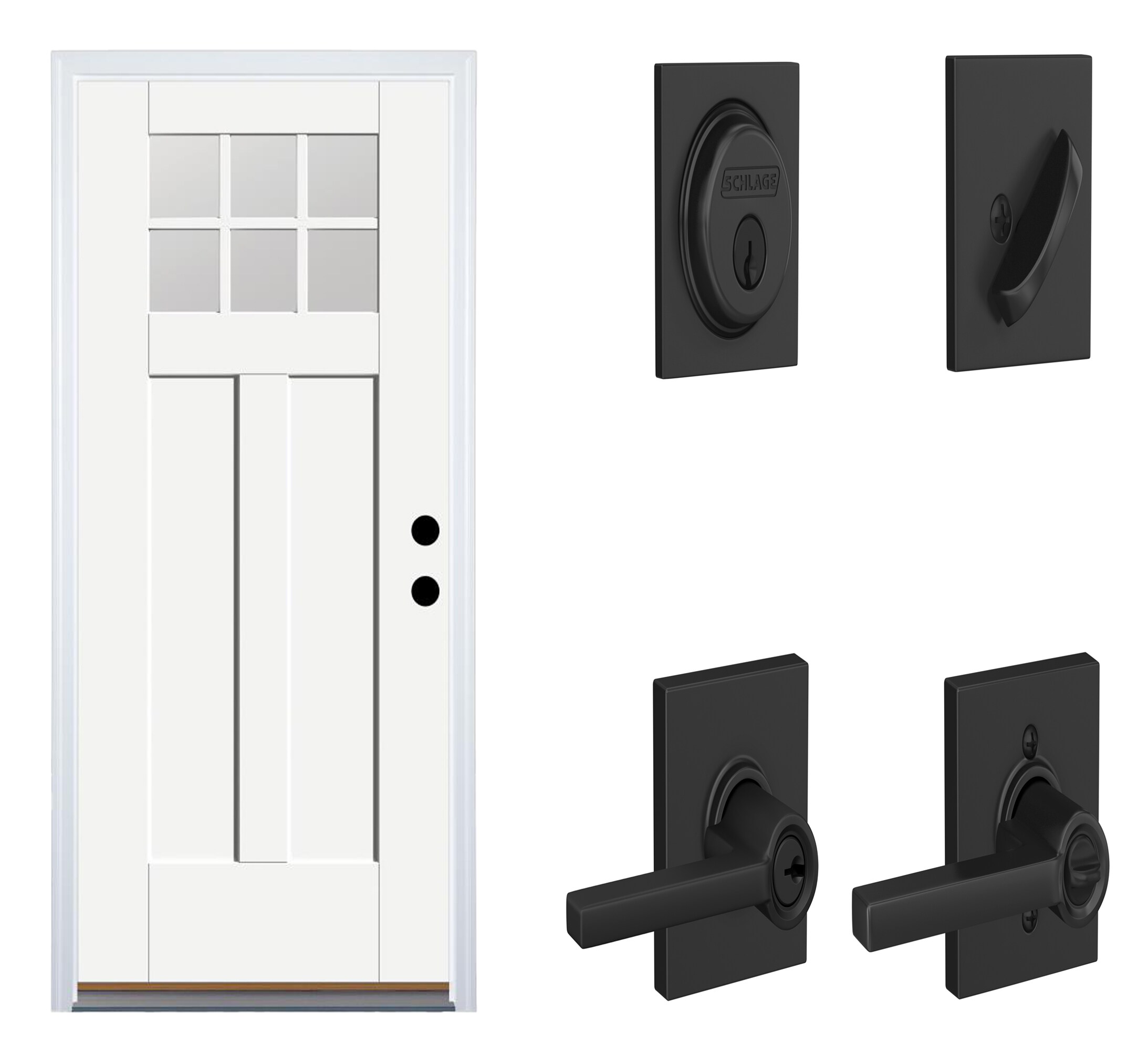 Therma-Tru Benchmark Doors Latitude-Collins Matte Black Door Handle Combo Pack with Therma-Tru Benchmark Craftsman Front Door 36-in x 80-in