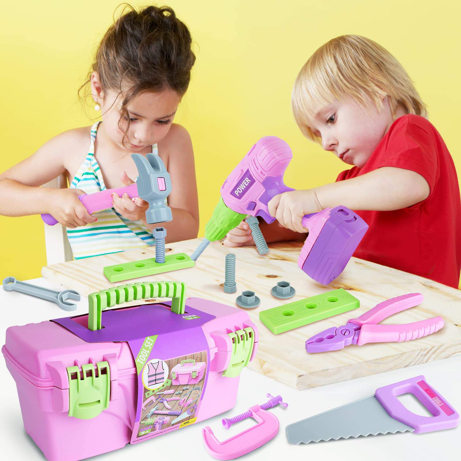 Pixnor - - 45PC Kids Tool Toy Sets Construction Toolbox Pretend Toys With Electric Drill US - View #9