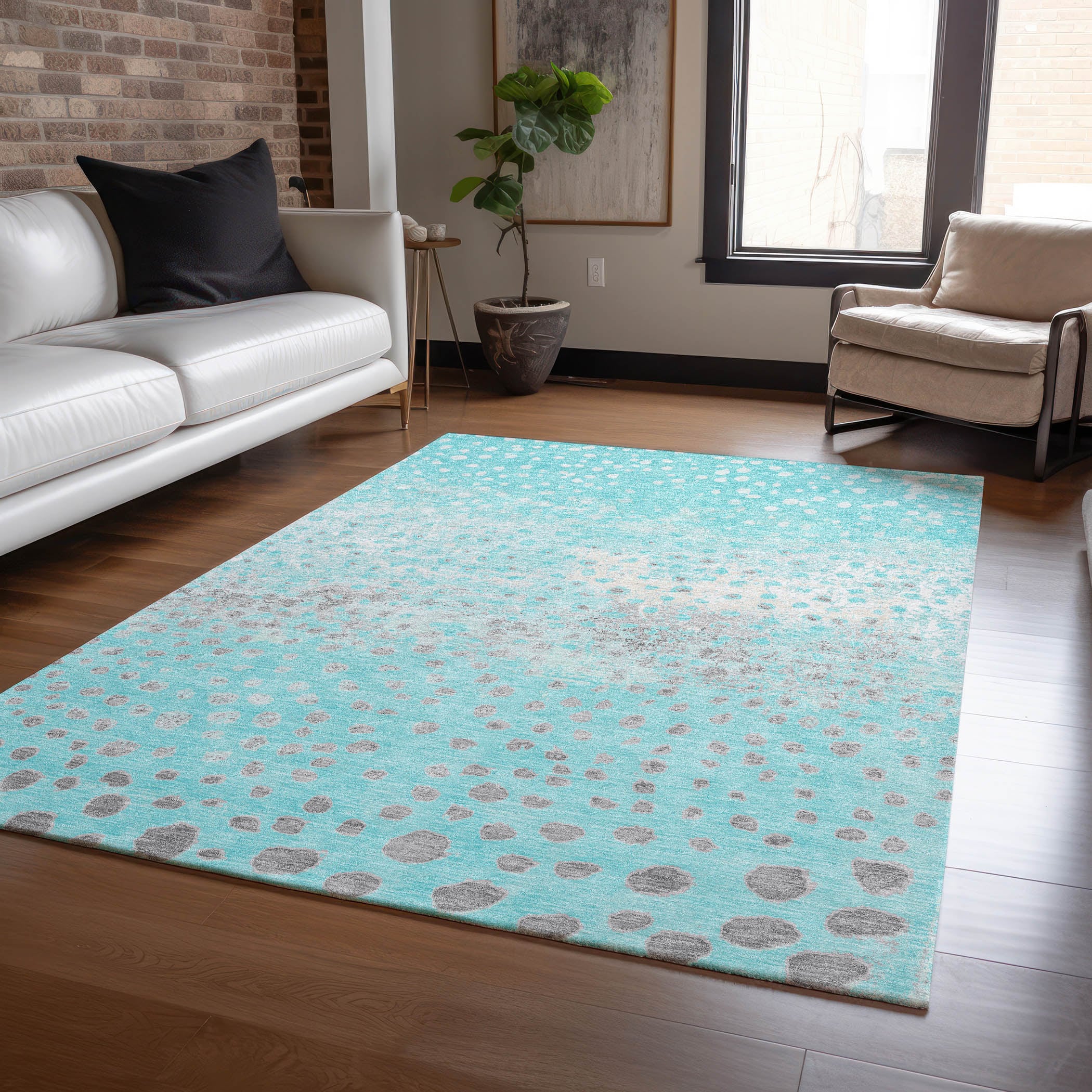 Addison Rugs ACN1366AQ5X8 Chantille ACN1366AQ 5 x 7 (ft) Polyester Aqua Rectangular Indoor/Outdoor Geometric Machine washable Area rug