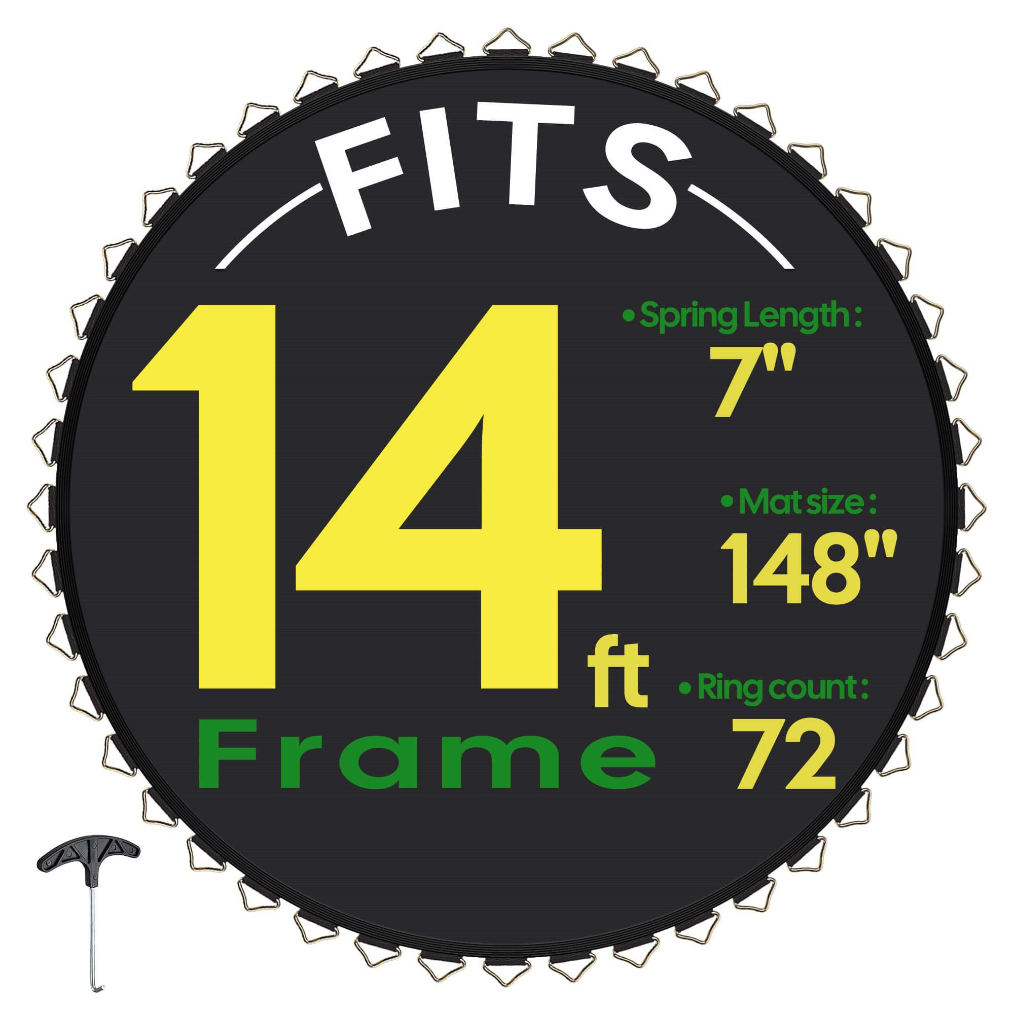 Yescom 09TMT001-14F-72R-LO Trampoline Replacement Mat W/72V-Ring For 14ft Trampoline Frame 7in Spring   UV Resistant Outdoor Garden