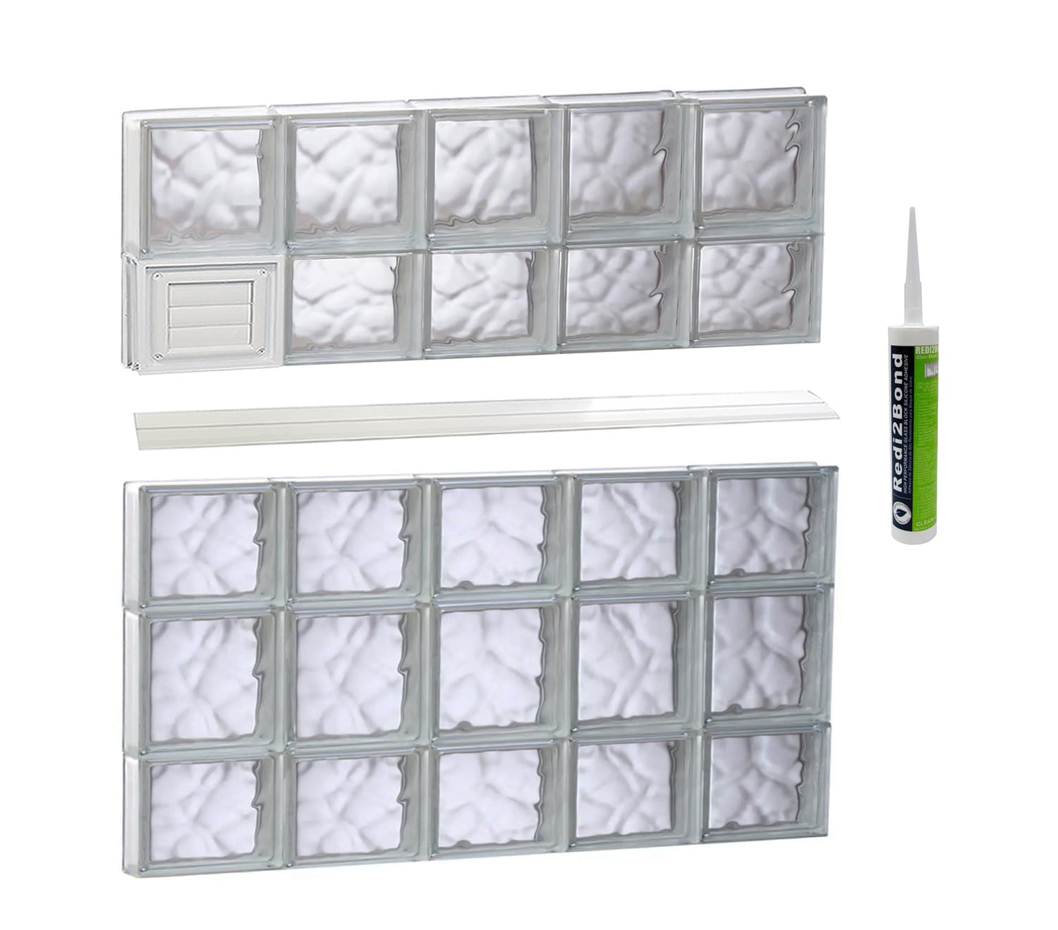 REDI2SET D4034DC Wavy Glass 38-3/4-in x 32-3/4-in Frameless Replacement Dryer vent Glass Block Window