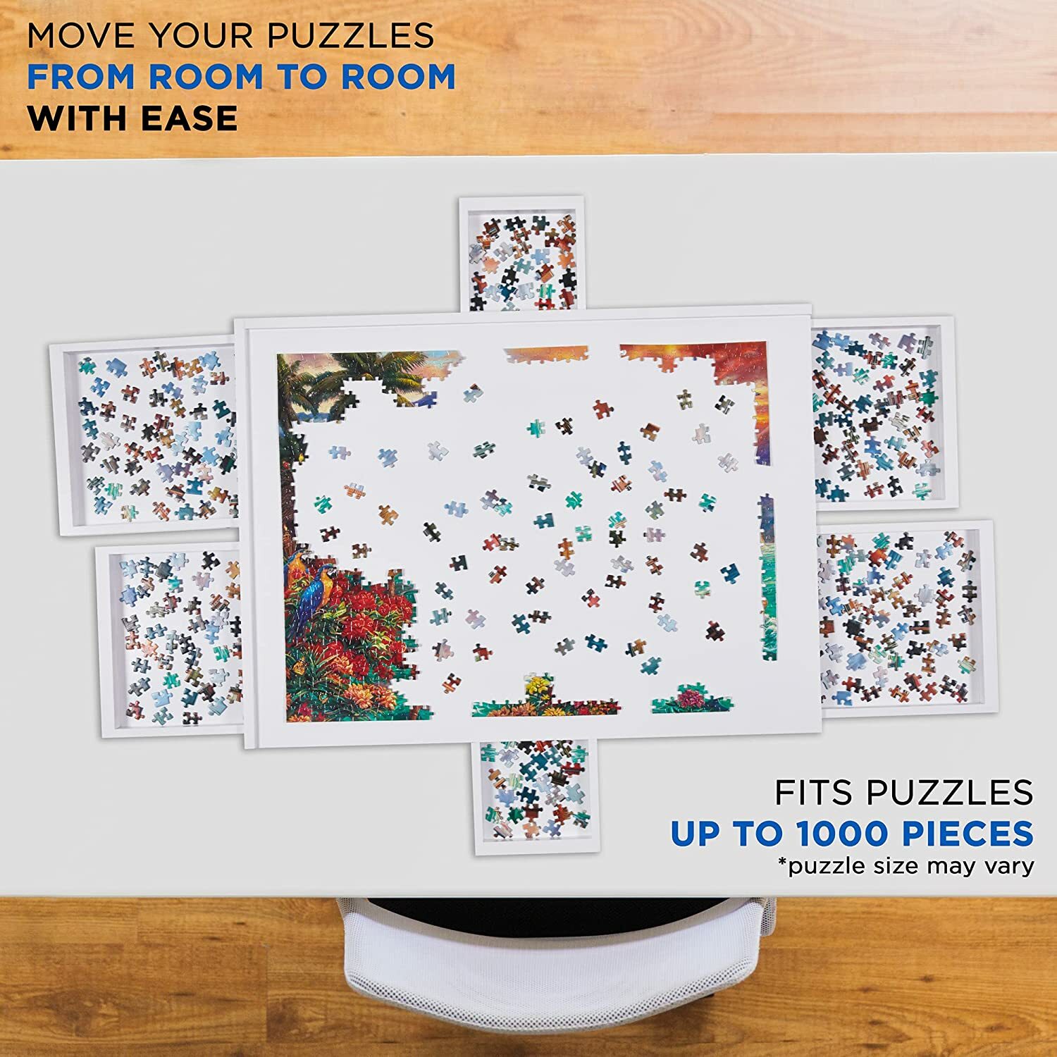 Jumbl 1000 Piece Puzzle Board, 23” x 31” Wooden Jigsaw Puzzle Table Board  w/Felt Surface & Storage Drawers
