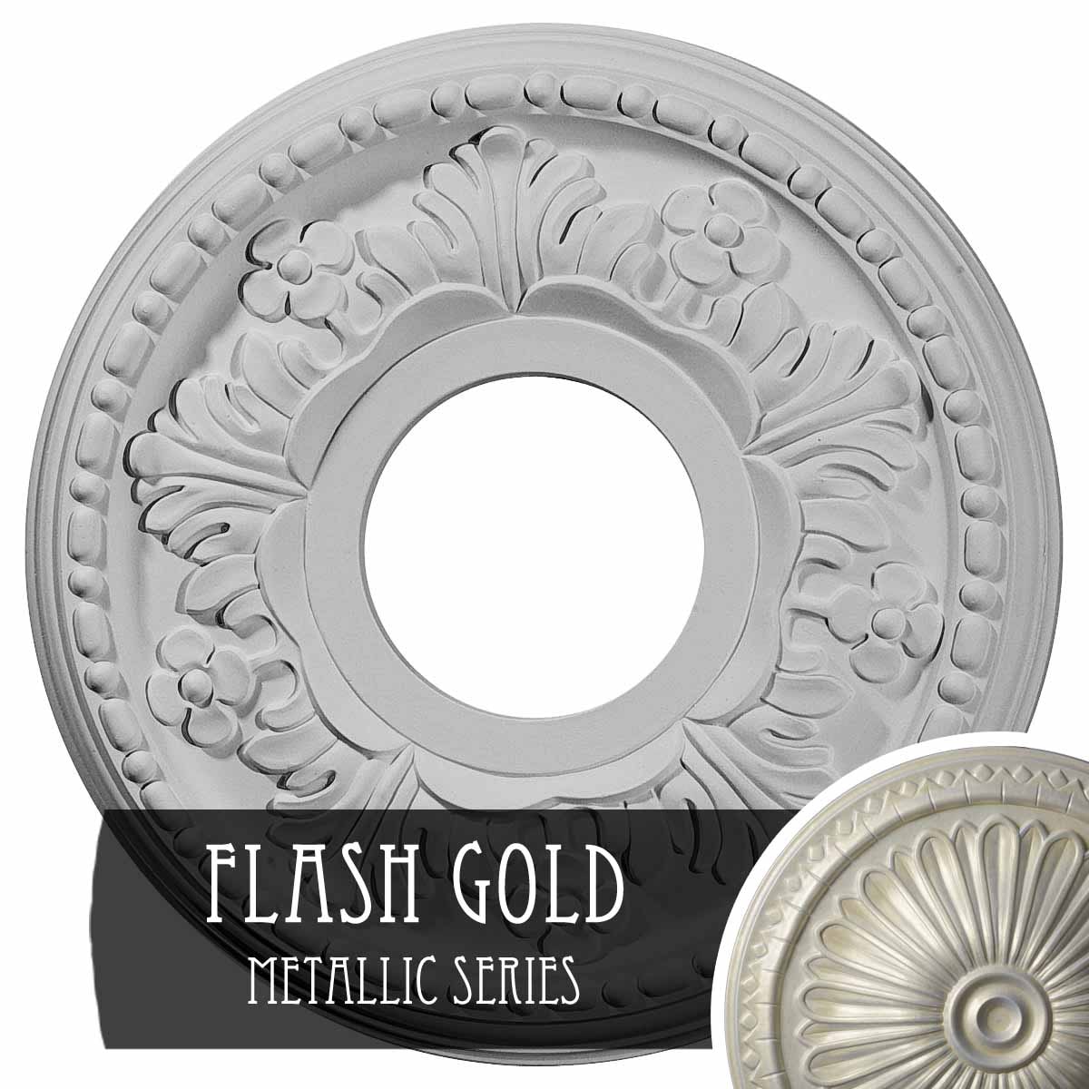 Ekena Millwork CM11HEFLS Helene 11.875-in W x 11.875-in L Painted Flash Gold Polyurethane Whole Ceiling Medallion