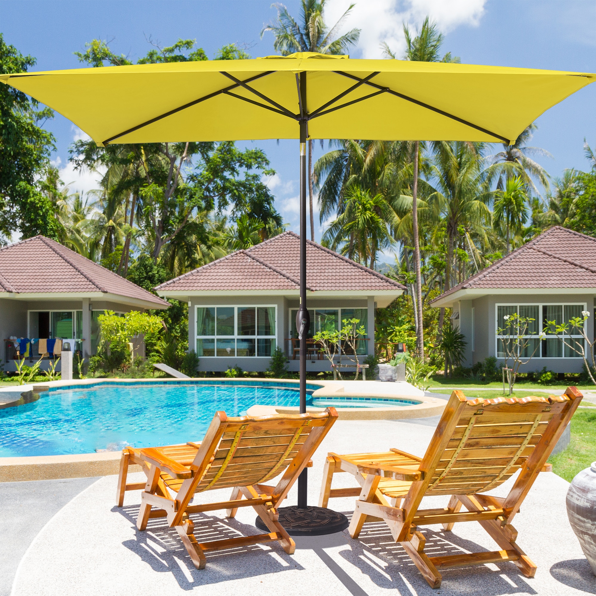 Sonkuki SD-TJLED23RD 10-Feet Steel Yellow Push-button Tilt Market Patio Umbrella