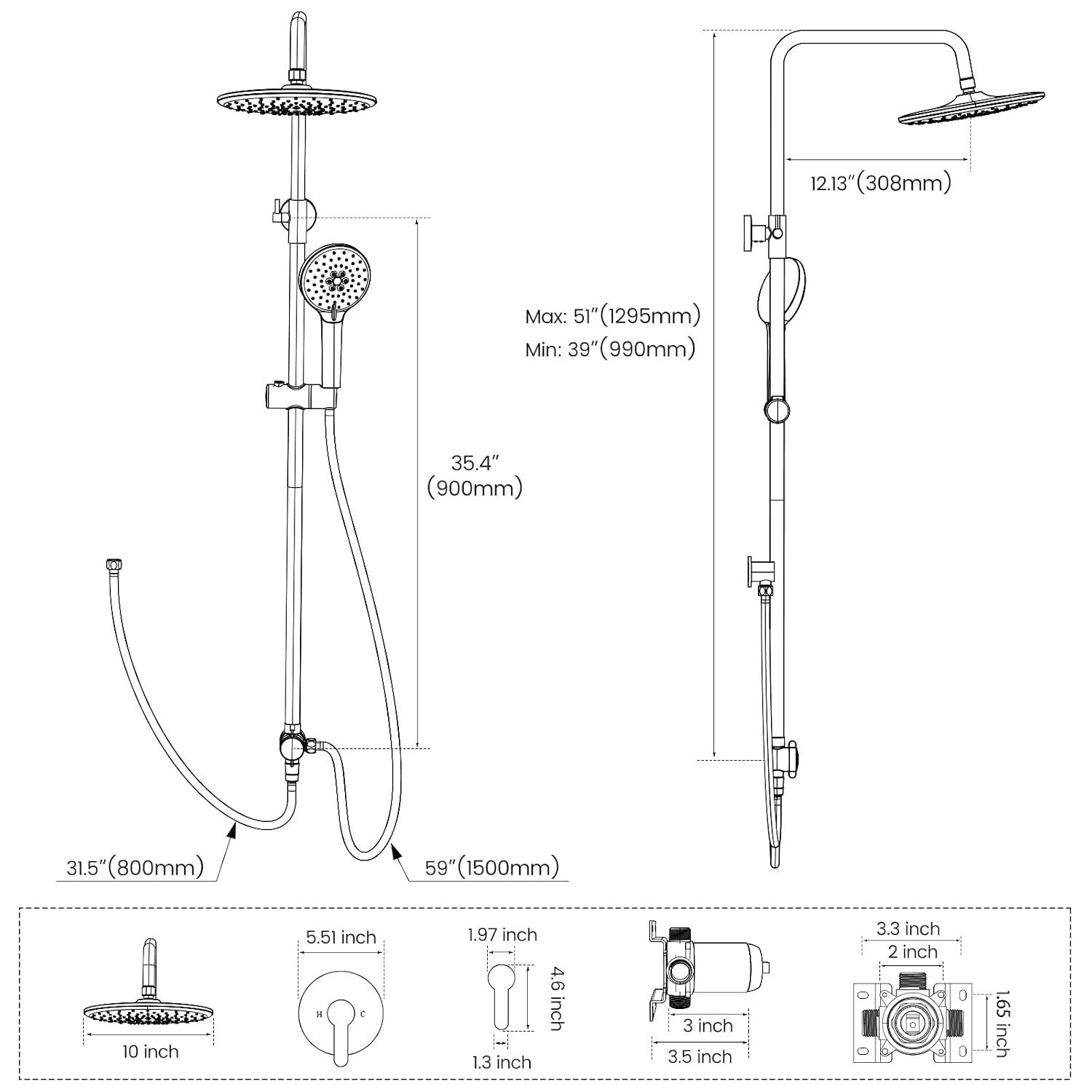 Hurran HRY1-B0F7WKCRWQ Showerhead-Bar-Panels - View #2