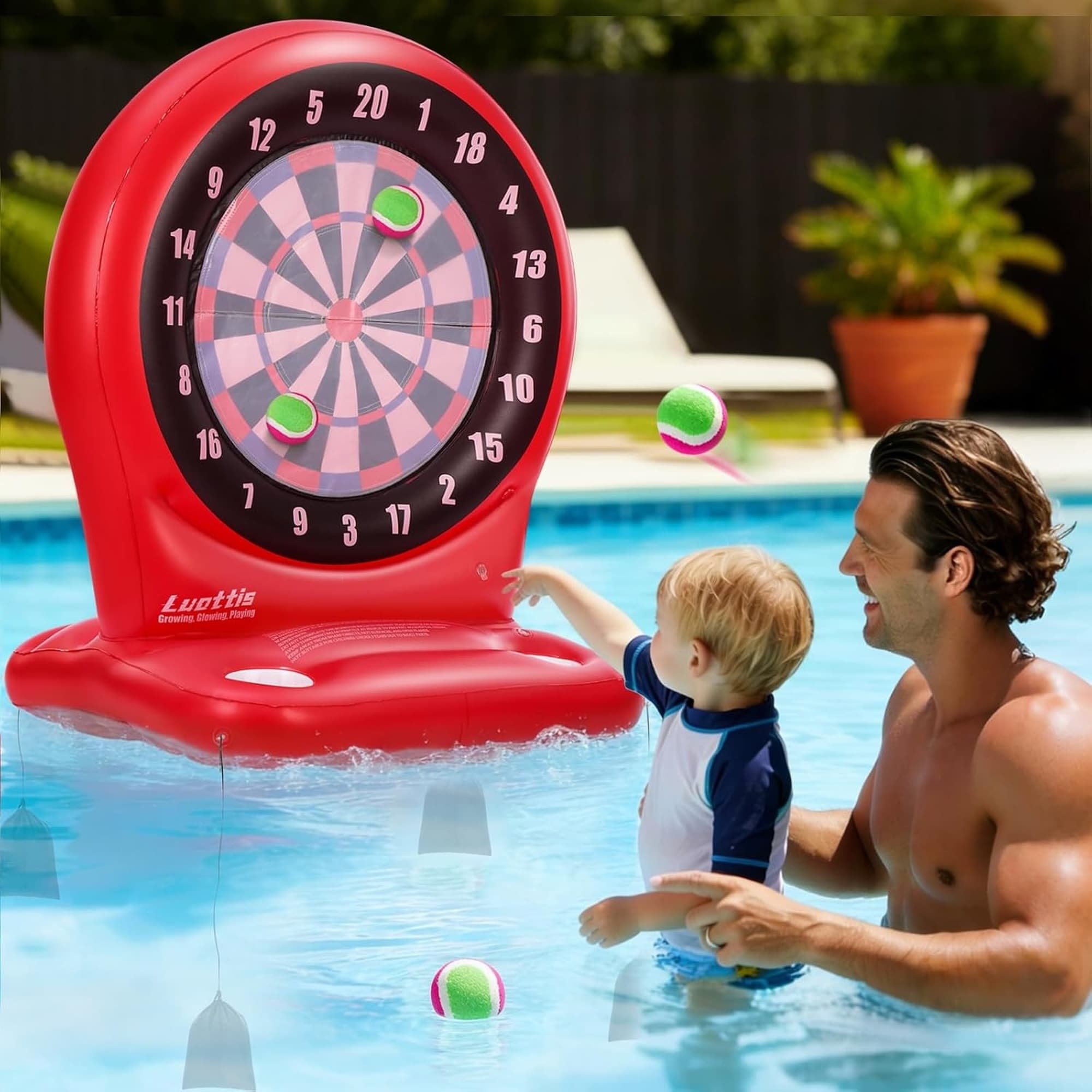 Angel Sar Inflatable Dart Toss Pool Toy Set Giant Pool Game for Kids Teens Adults Floating Dart Board Water Toy with 4 Balls for Summer Pool Party