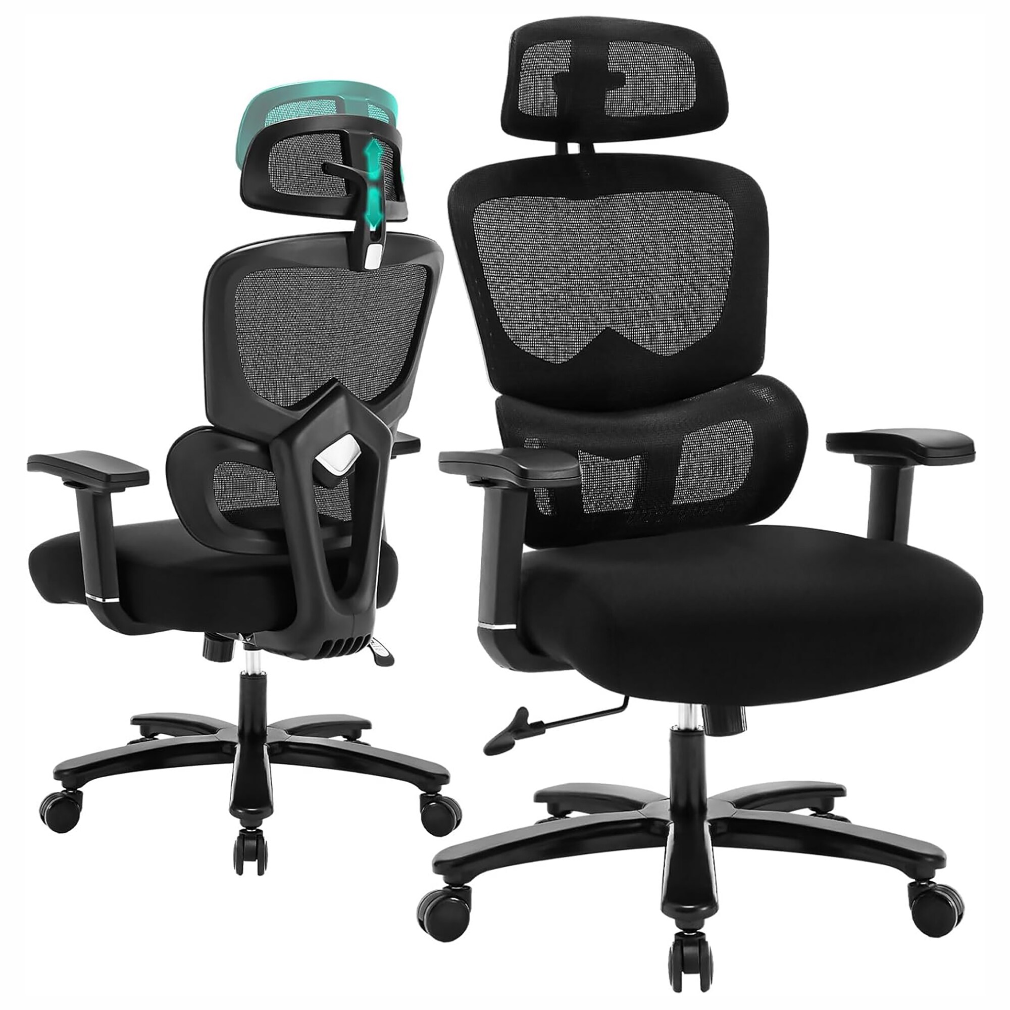Sumyeg Big and Tall Office Chair Black Contemporary Ergonomic Adjustable  Height Swivel Mesh Desk Chair