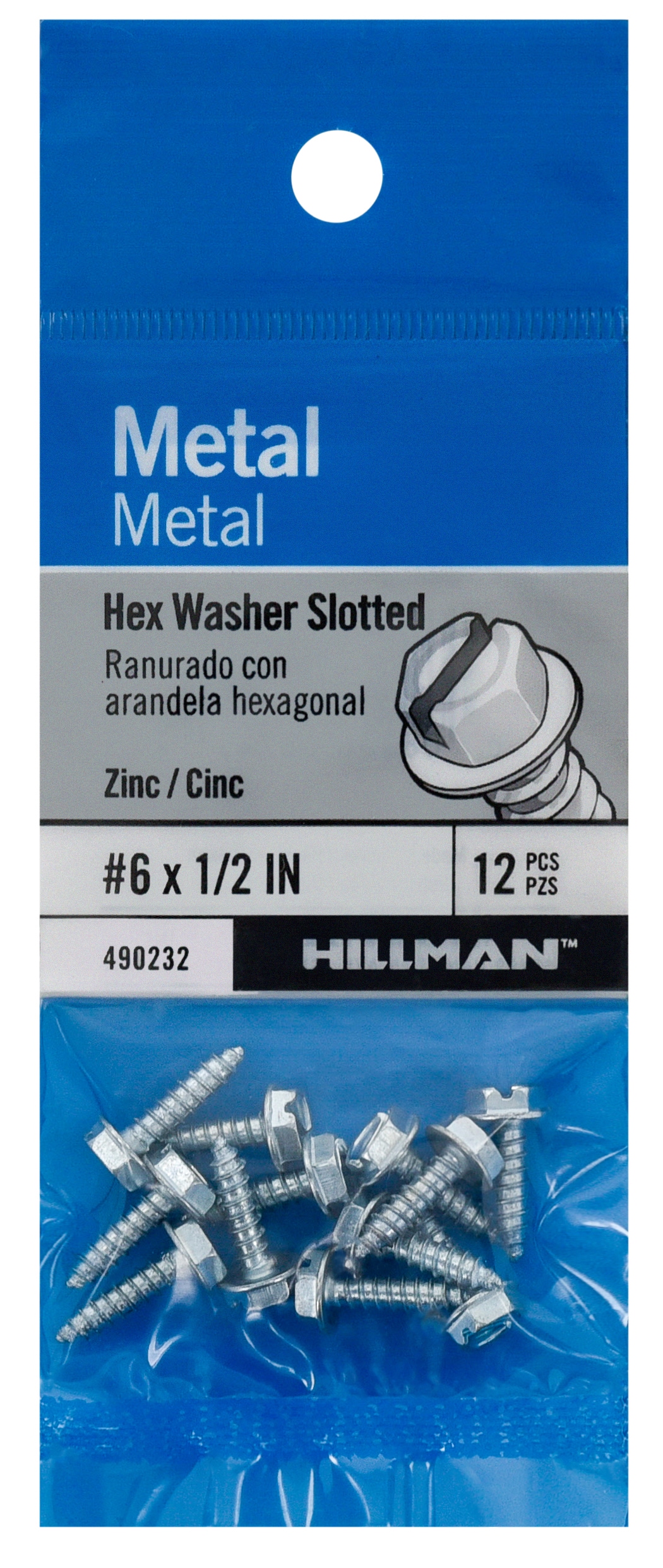 Slotted Hex Washer Head Zinc Sheet Metal Screw Hillman #6 x 1/2 In 100 Ct. 