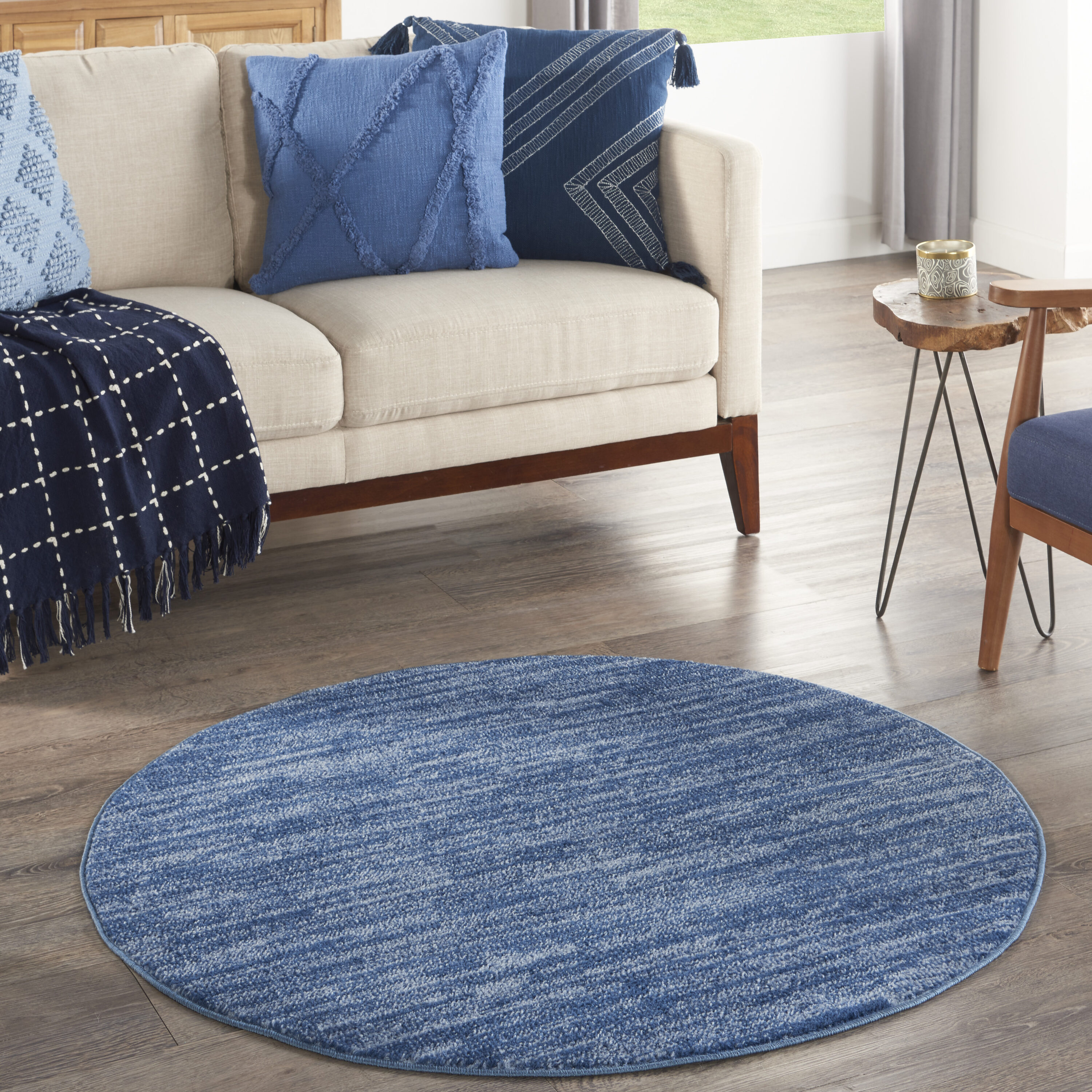 Nourison 099446824523 Essentials 4 x 4 (ft) Loomed Polypropylene Navy Blue Round Indoor/Outdoor Solid Area rug