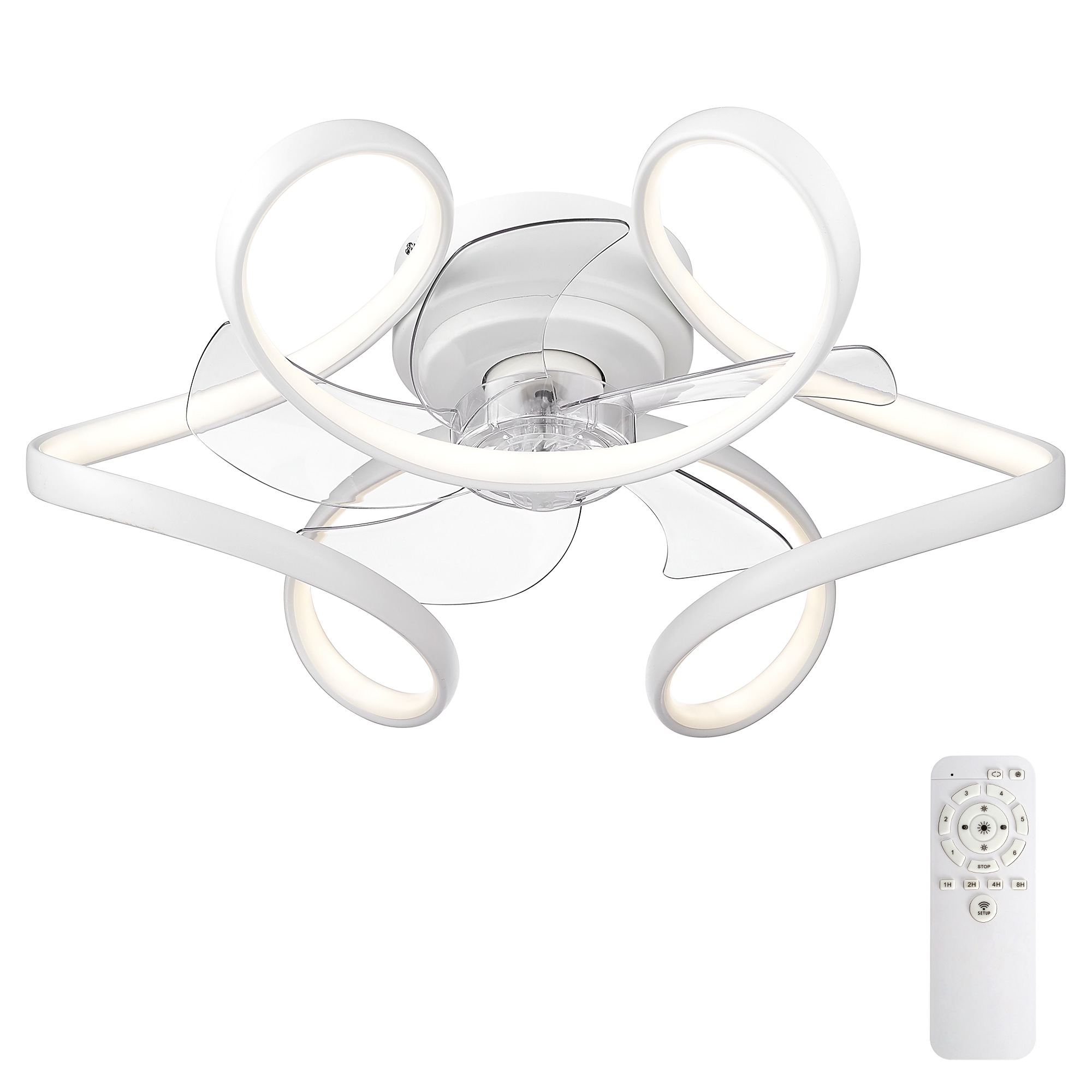 LTMATE LT-DCF209-WH20 JAZAVA 20.4-in Color-Changing Flush Mount White with clear Blades Cage Ceiling Fan Light Kit Compatible - Remote Included ( 5 -Blade )