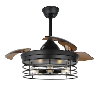 Black Led Ceiling Fan With Remote, Industrial Cage Ceiling Fan