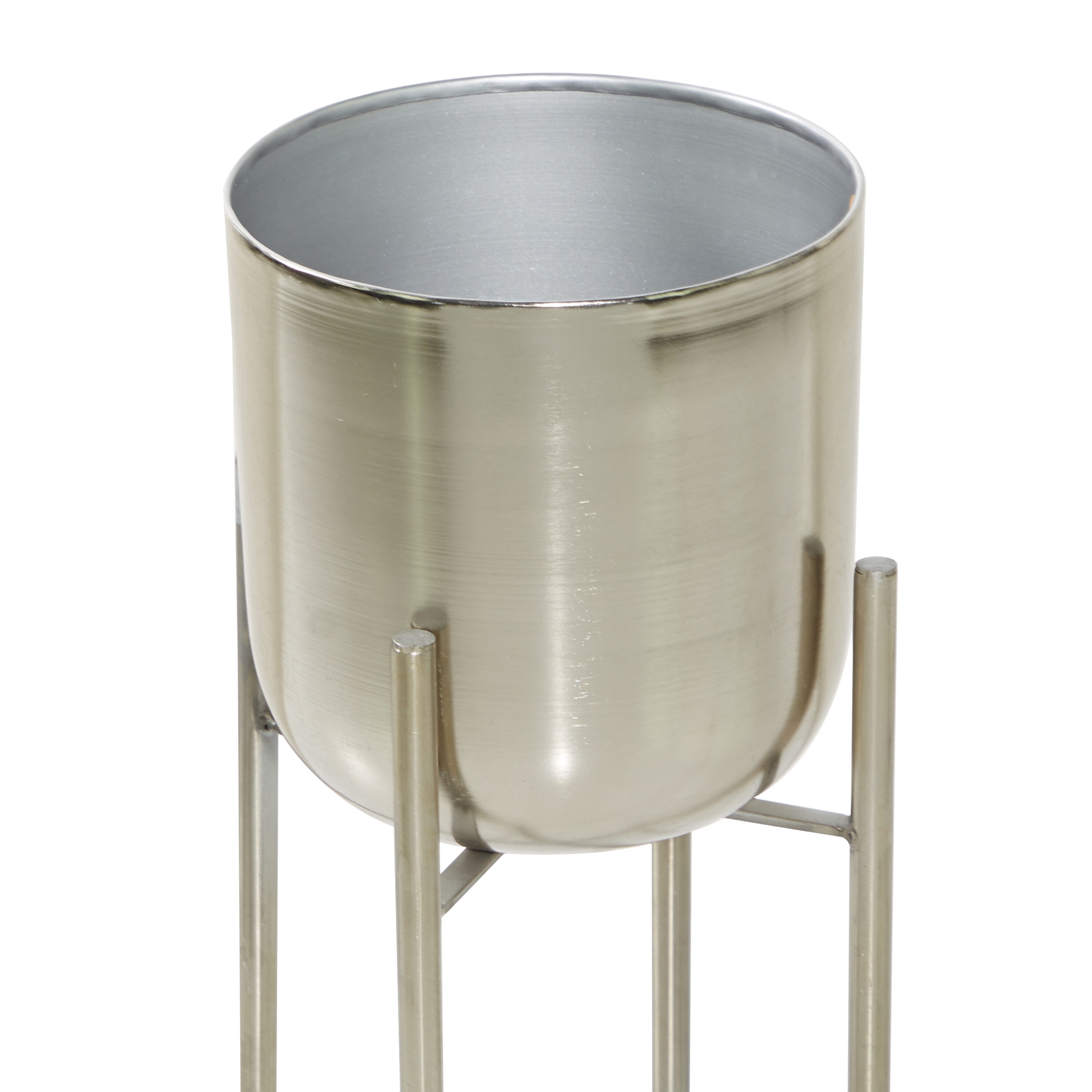 Silver Metal Indoor Outdoor Planter Set with Removable Stand, 19" and 22"