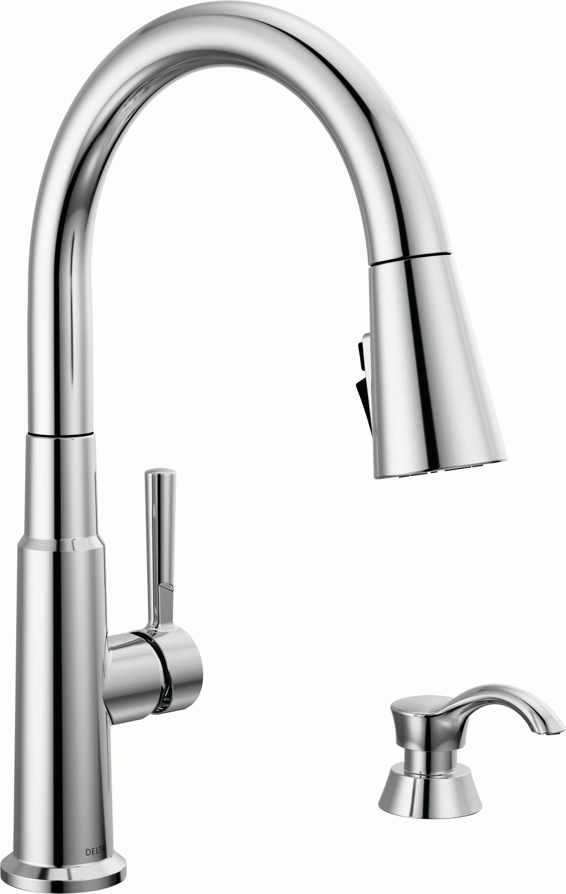Delta 19863Z-SD-DST Avebury Chrome Single Handle Deck-mount Pull-down Kitchen Faucet with Sprayer ( Deck Plate Included ) (Soap Dispenser Included)