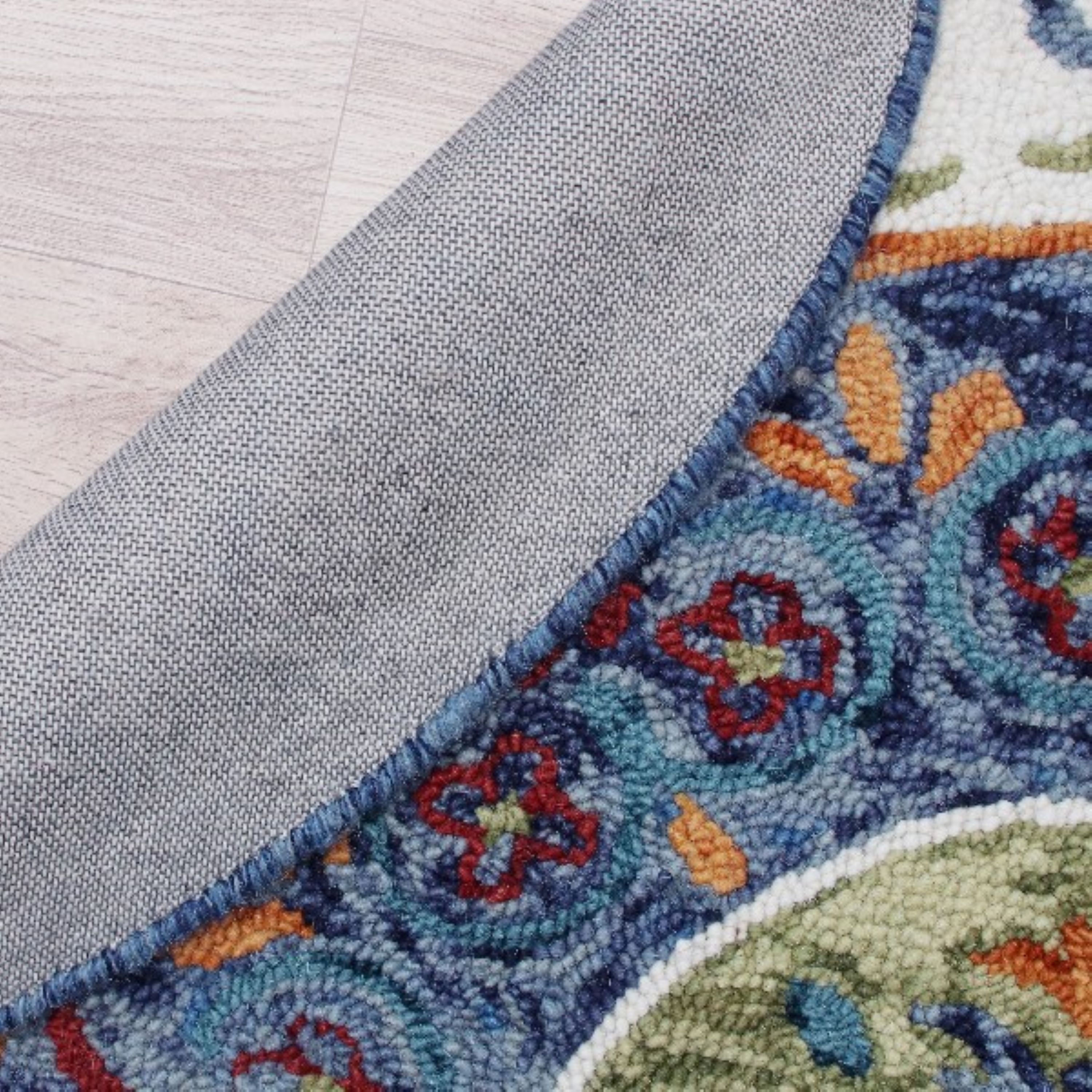 Handmade Blue and Multicolor Wool Round Medallion Rug