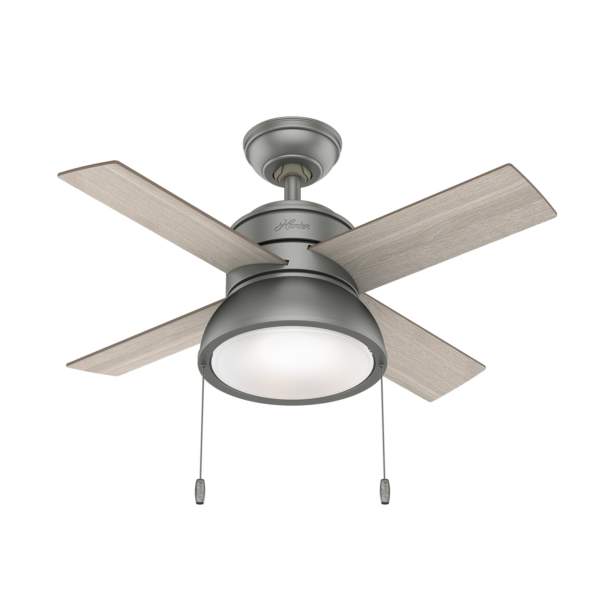 Hunter 51039 Loki 36-in Matte Silver with Light Gray Oak Blades Ceiling Fan With Light ( 4 -Blade )