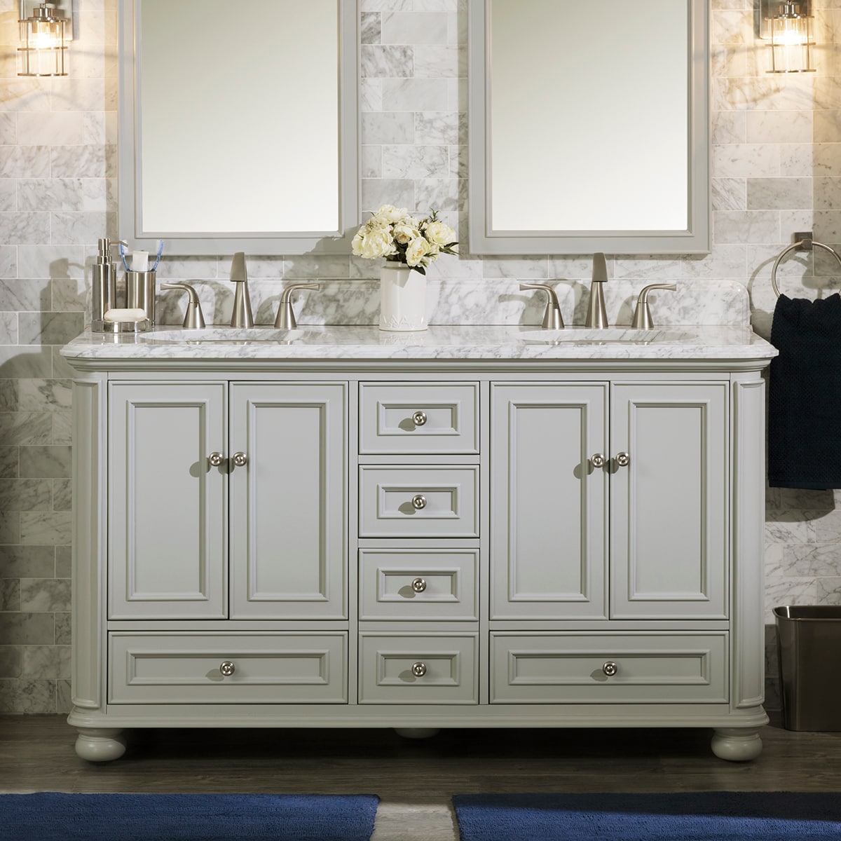 Wrightsville 60-in Light Gray Undermount Double Sink Bathroom Vanity with Carrara Natural Marble Top | - allen + roth 3116VA-60-242-900L