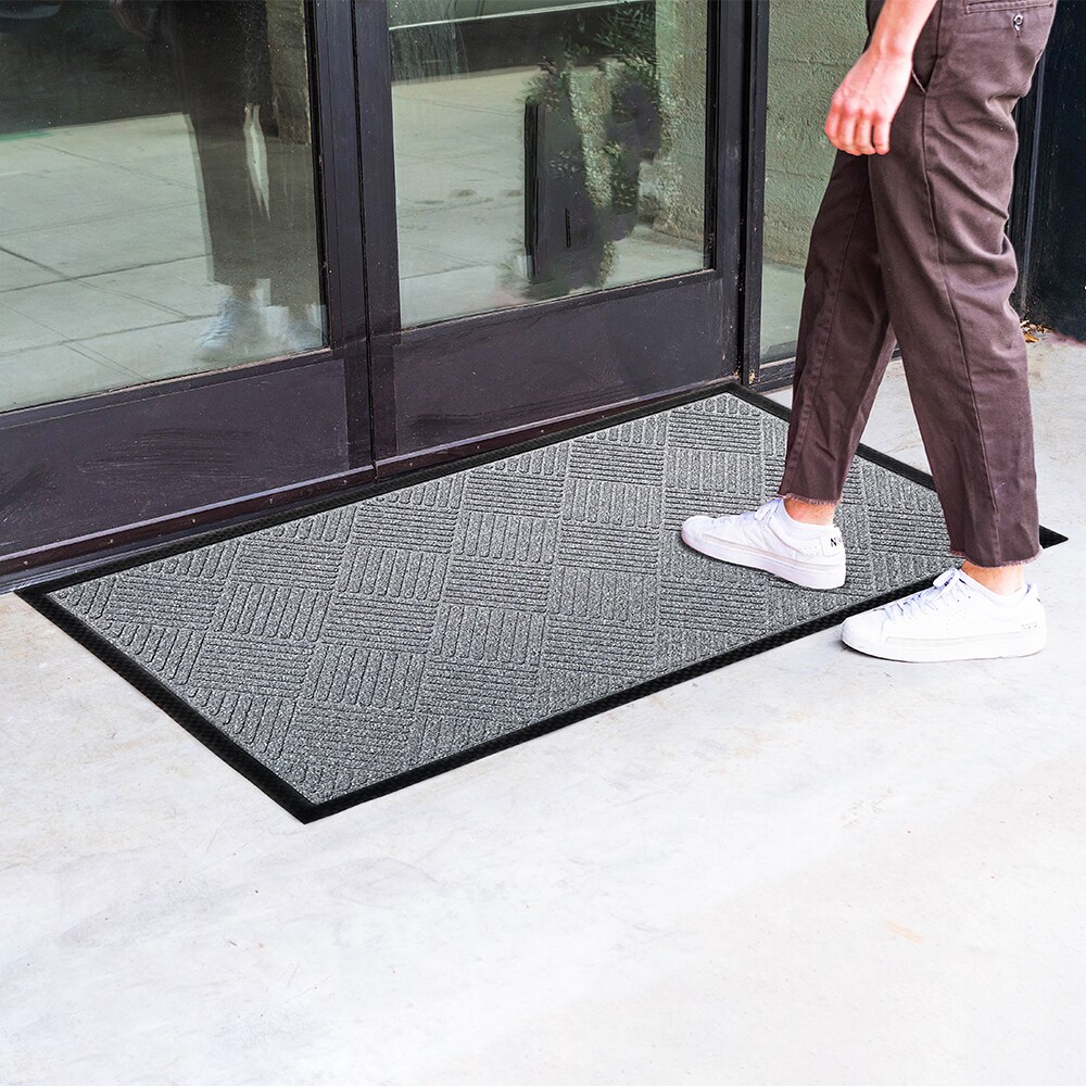 Envelor Indoor Outdoor Doormat Grey 24 in. x 36 in. Checker Half Round Floor Mat, Checker - Grey