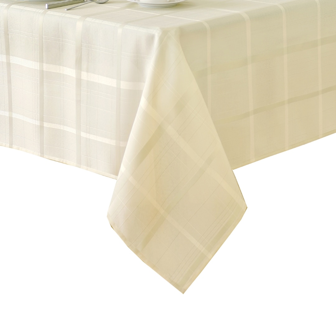Elrene Home Fashions 026865925098 Elegance Plaid Jacquard 60"x102" Indoor Beige (Ecru) Table Cover for 6-ft rectangle