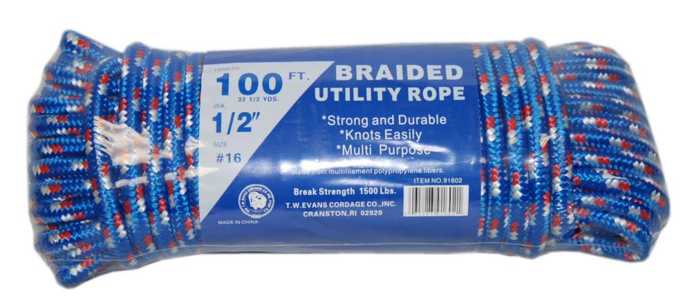 T.W. Evans Cordage 0.375-in x 100-ft Braided Polypropylene Rope  (By-the-Roll) in the Rope (By-the-Roll) department at