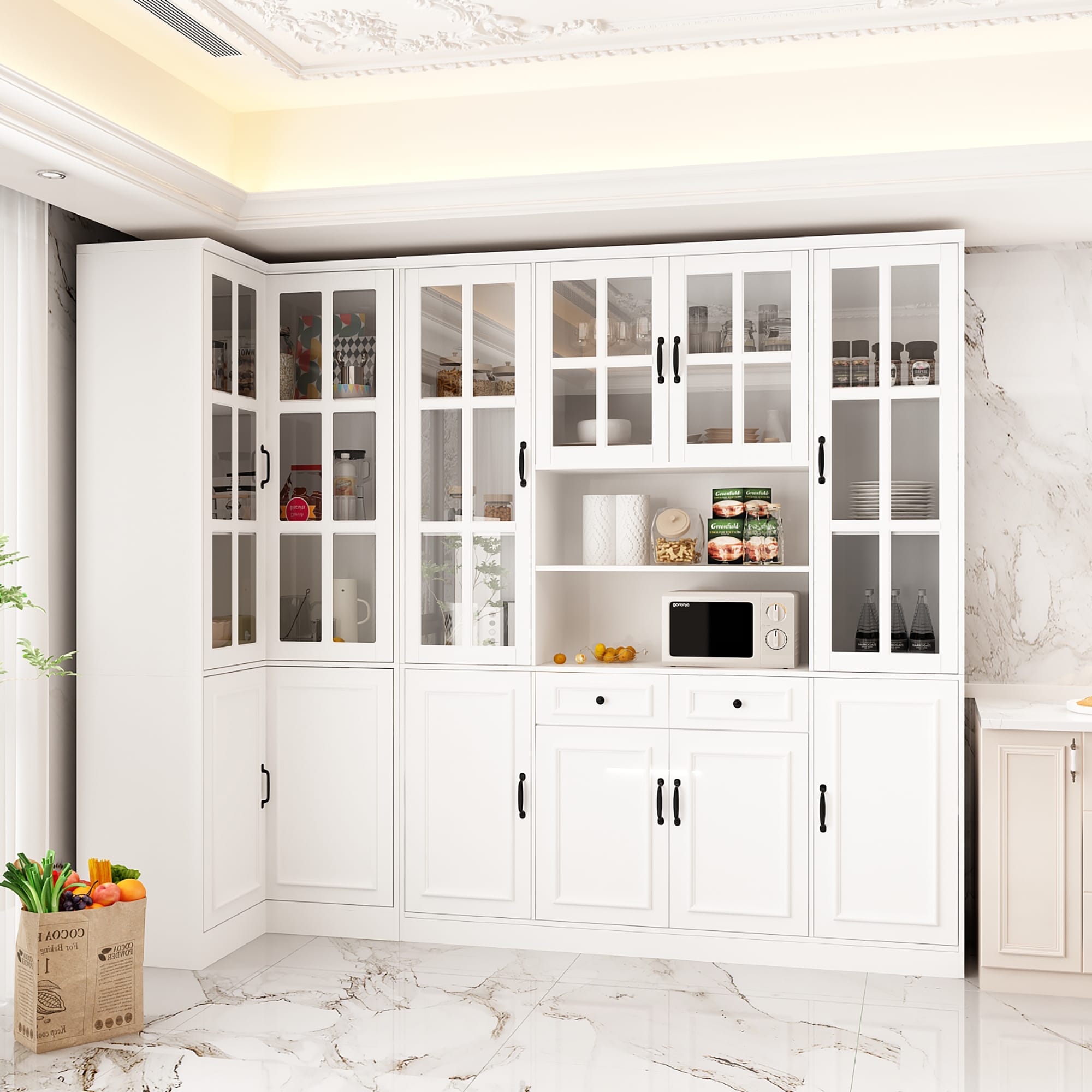 FUFU&GAGA Contemporary/Modern White Pantry with Wine Storage #KF020489+020321