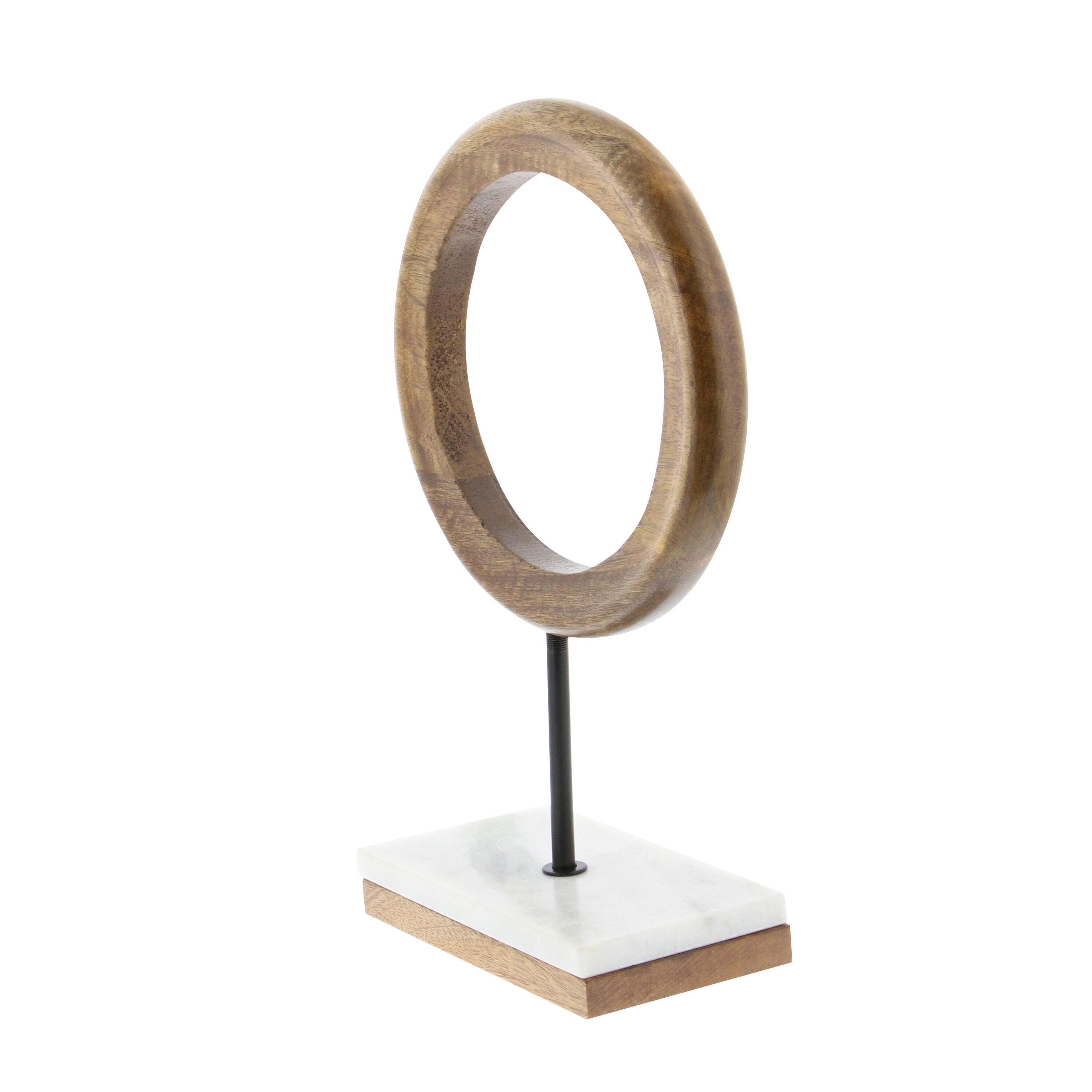 14" Brown Mango Wood Geometric Sculpture with Marble Base