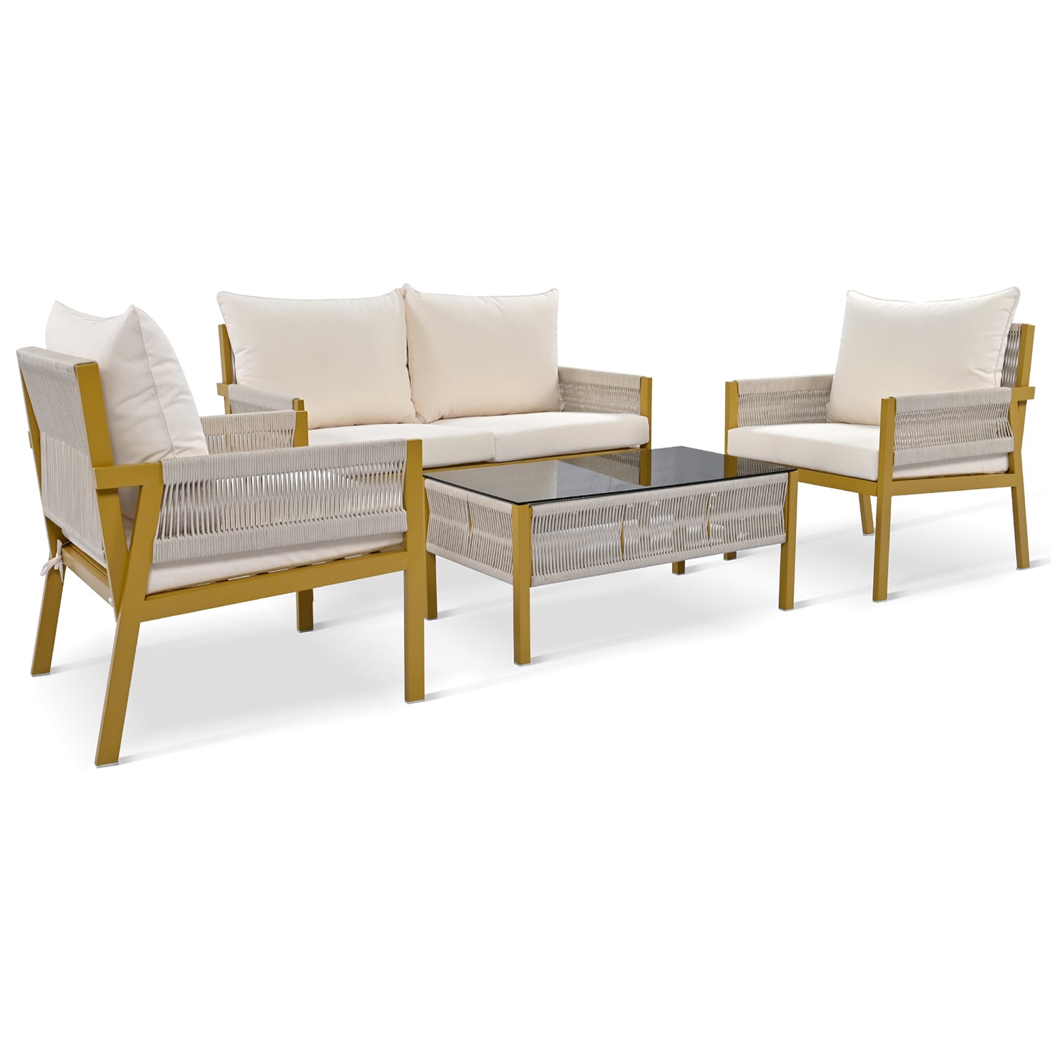 SINOFURN SYB260039BG 4 -Piece Woven Patio Conversation Set with Off-white Cushions