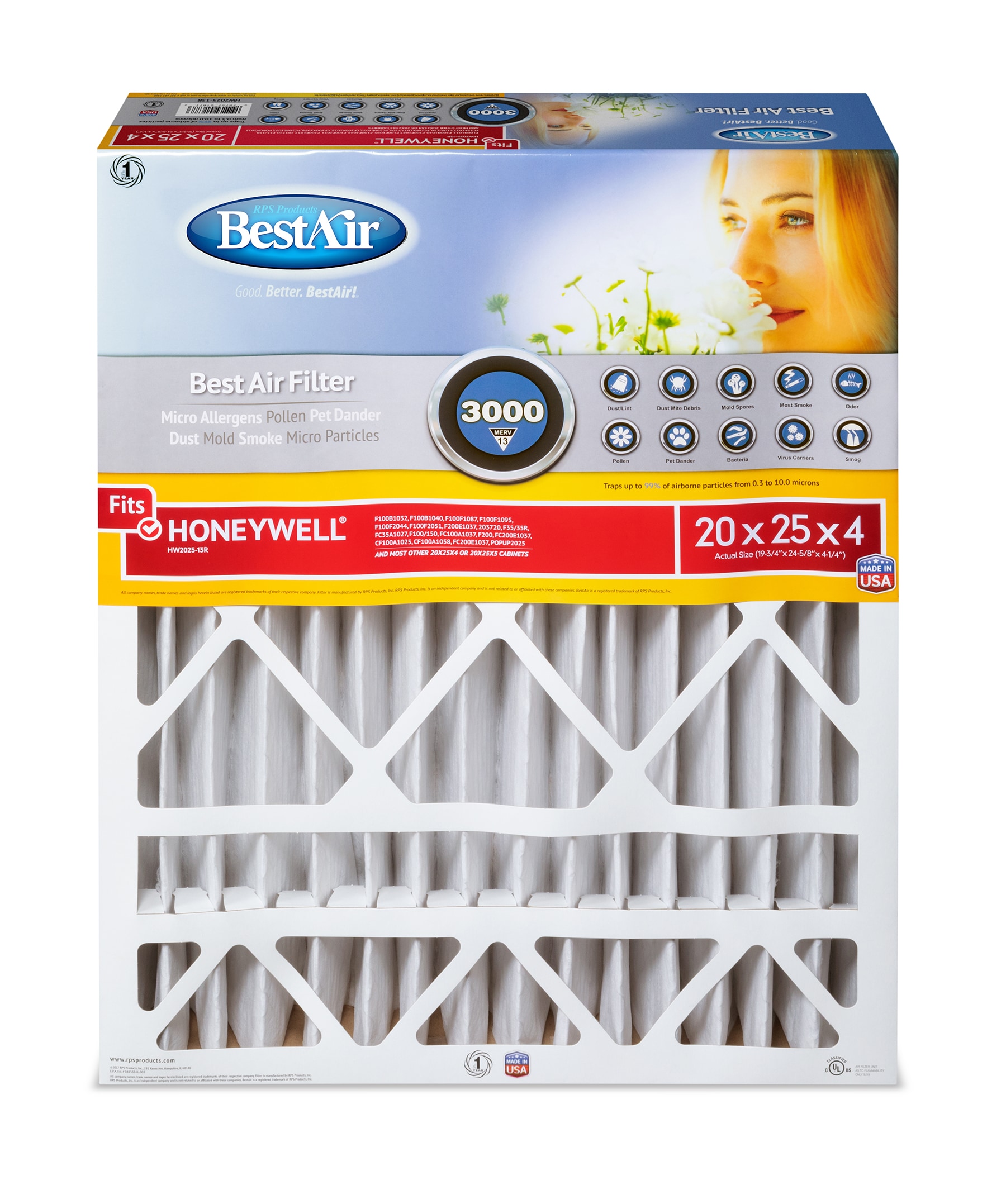 BestAir 20-in W x 25-in L x 4-in MERV 13 HW2025-13R Electrostatic ...